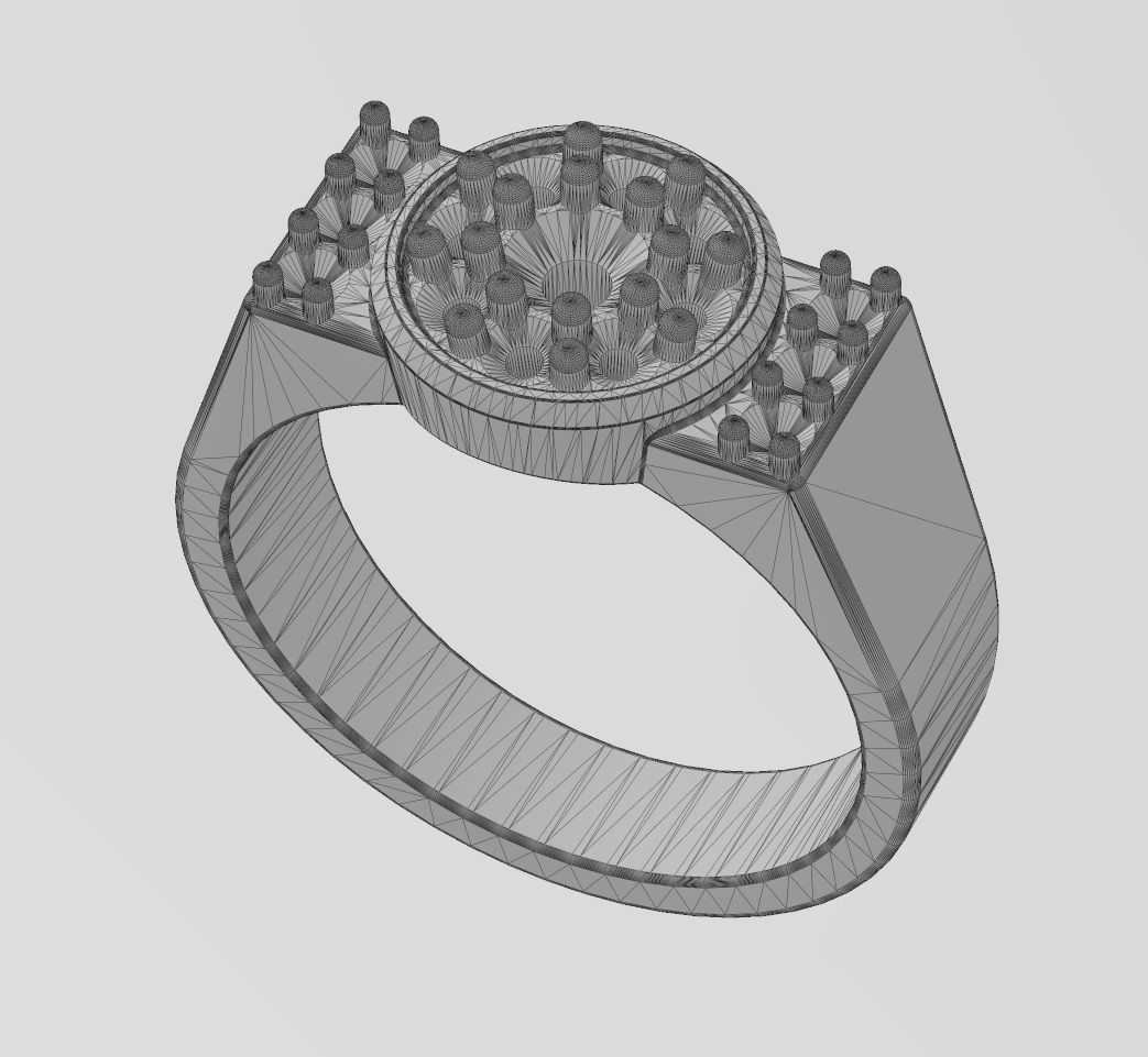 Round cluster and diamond sides ring US sizes 7 8 9 3D print model_14