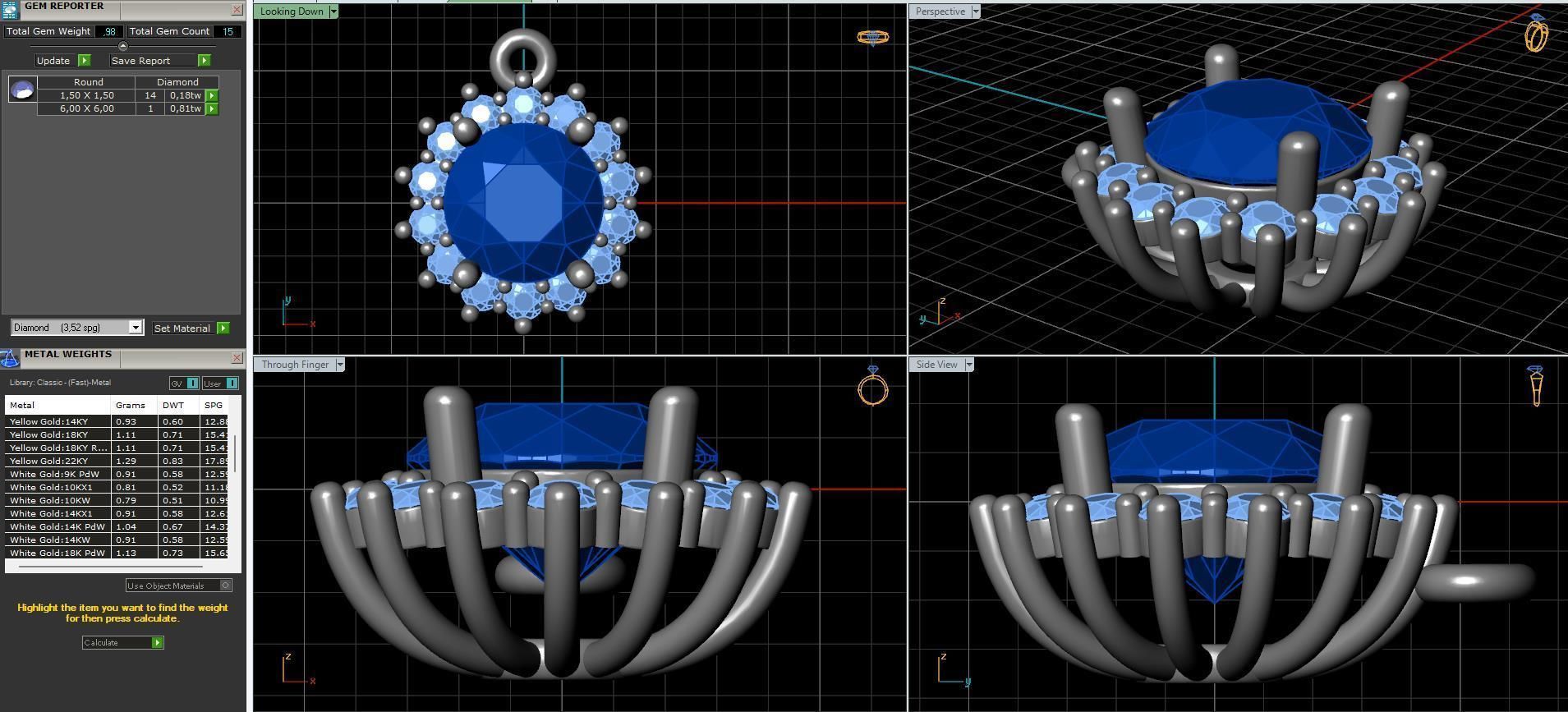 halo style diamond pendants 4mm to 8mm center gemstone 3D print model_9