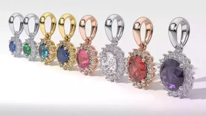 halo style diamond pendants 4mm to 8mm center gemstone 3D print model