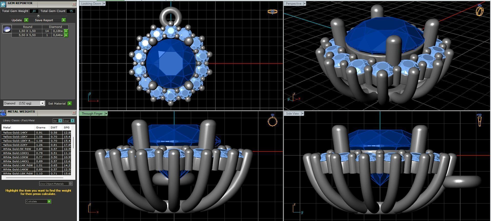 halo style diamond pendants 4mm to 8mm center gemstone 3D print model_8