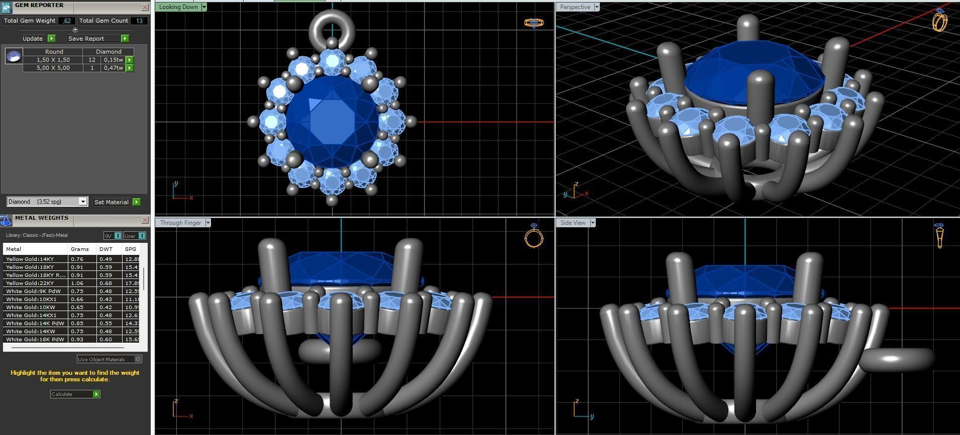 halo style diamond pendants 4mm to 8mm center gemstone 3D print model_7