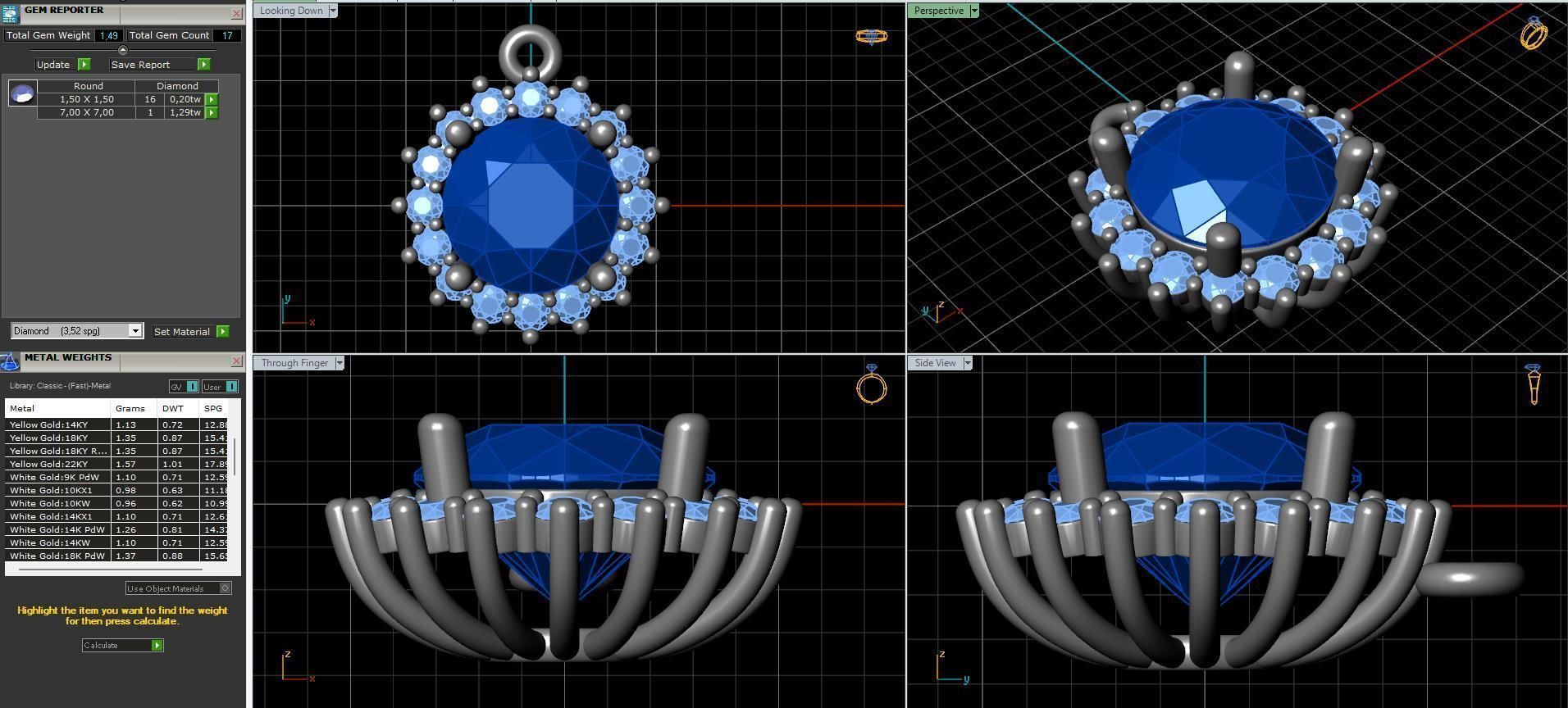halo style diamond pendants 4mm to 8mm center gemstone 3D print model_11