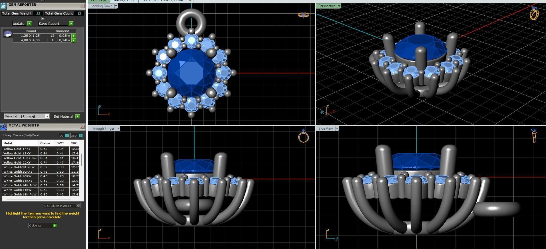 halo style diamond pendants 4mm to 8mm center gemstone 3D print model_5