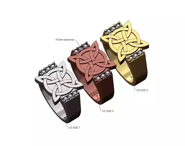 Celtic knot and diamond sides ring US sizes 7 8 9