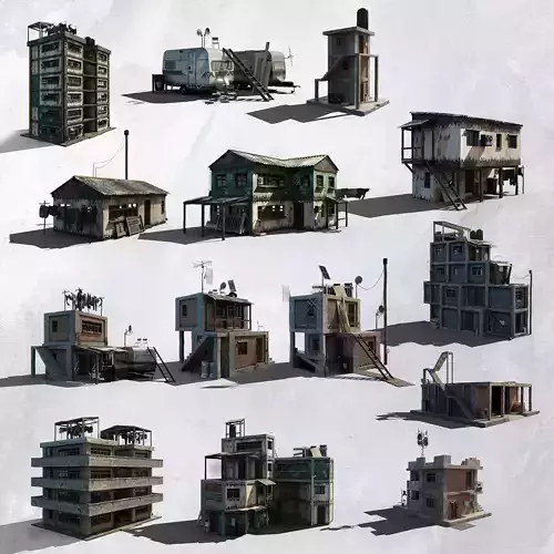 Favela Inspired Old Post Apocalyptic 3d Buildings Assets Blender 3D model