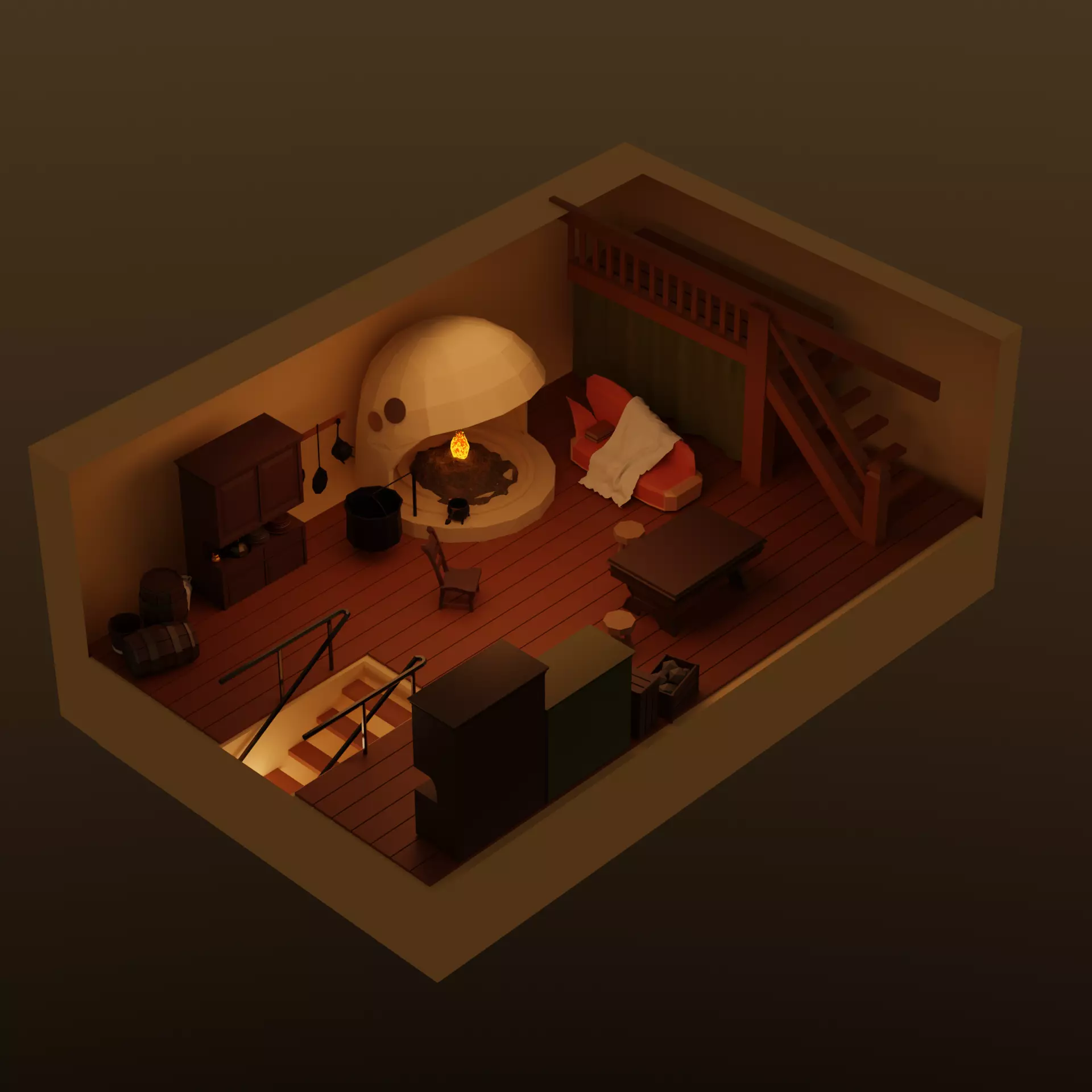 Free Lowpoly ghibli room Free 3D model