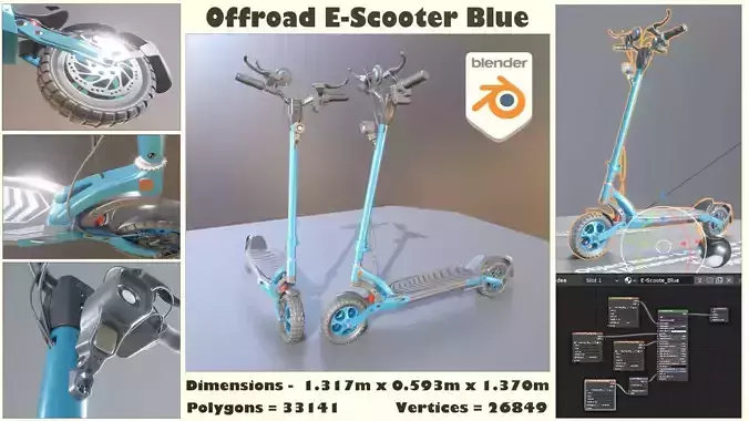 Blue Offroad E-Scooter Low-poly 3D model