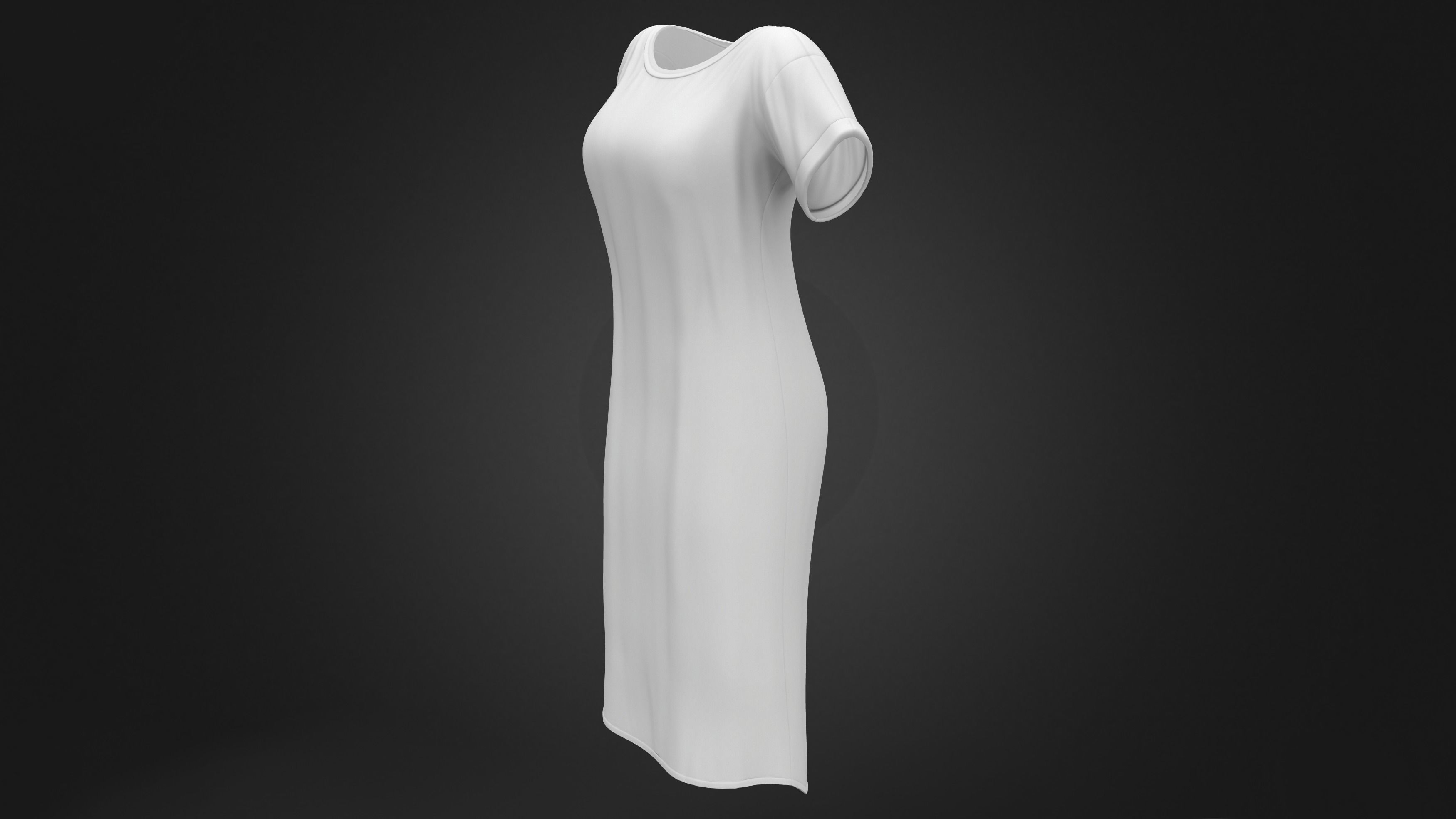 Female Long Tshirt Dress Low-poly 3D model_8