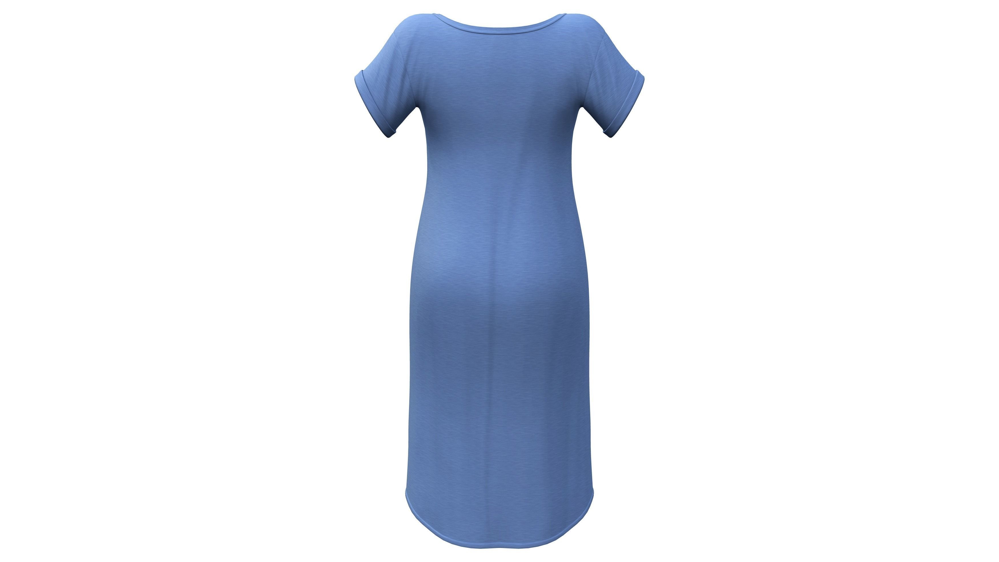 Female Long Tshirt Dress Low-poly 3D model_5