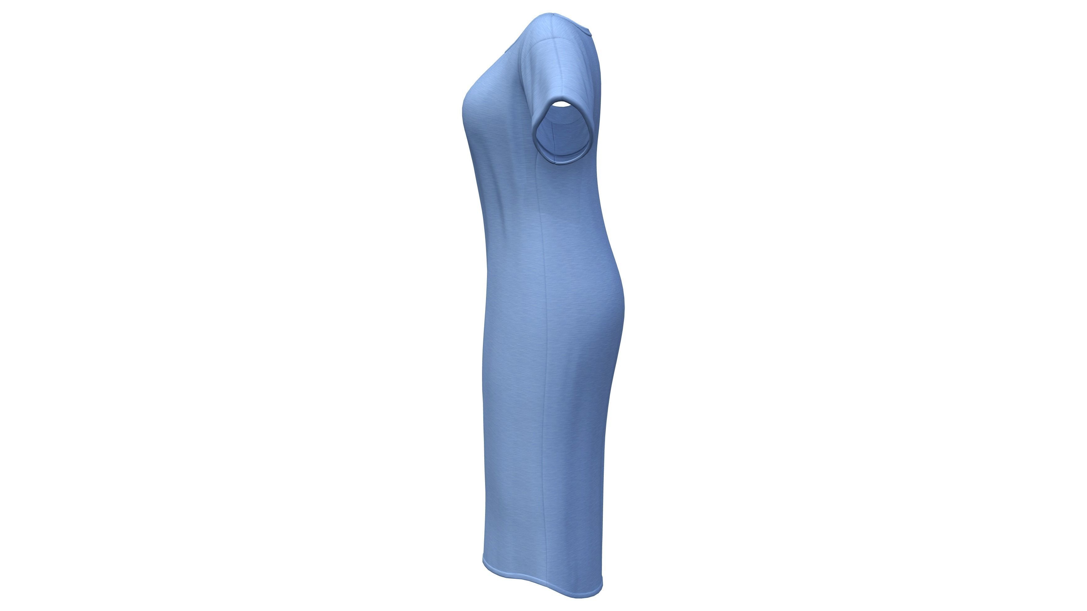 Female Long Tshirt Dress Low-poly 3D model_4