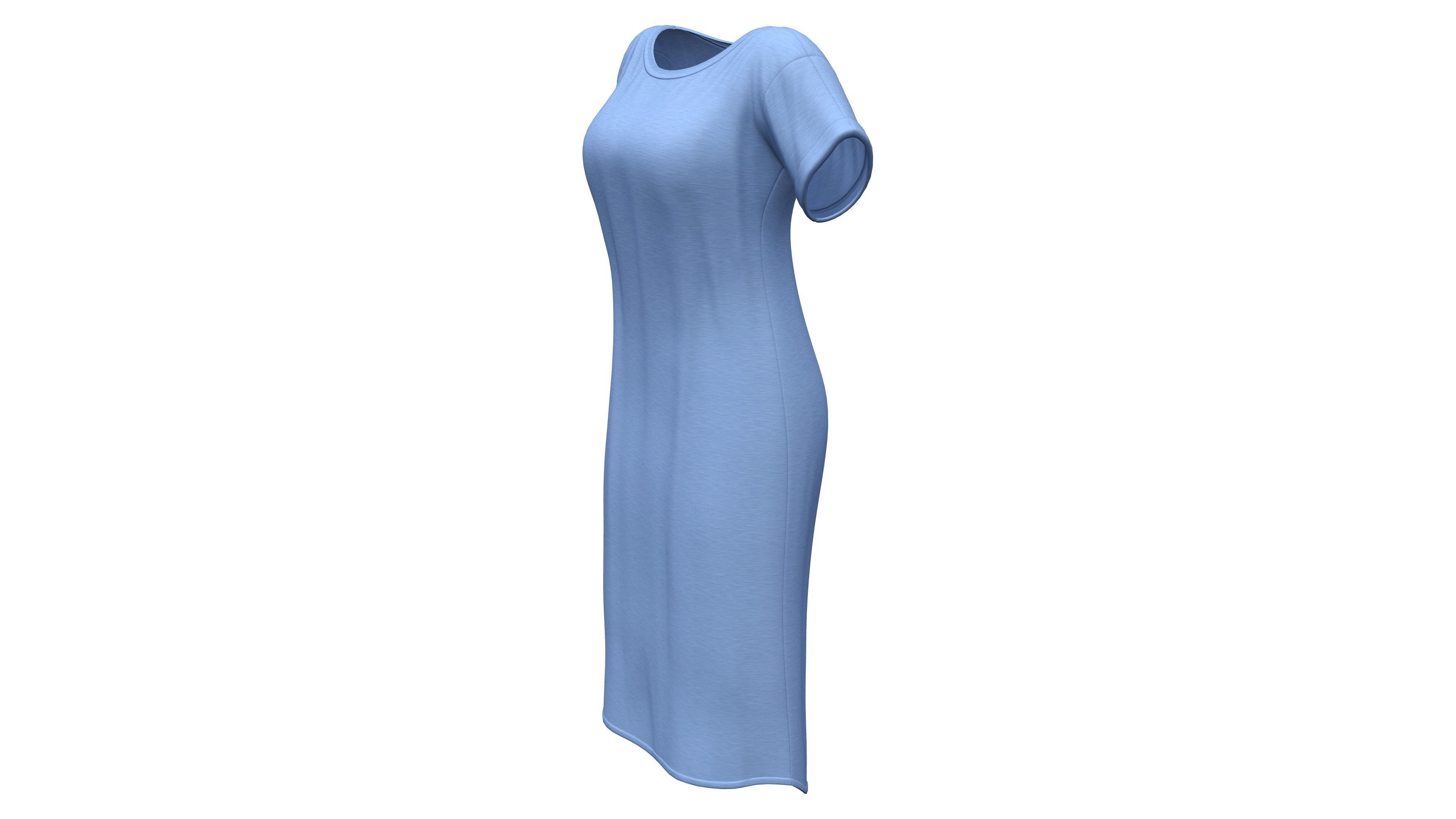 Female Long Tshirt Dress Low-poly 3D model_3