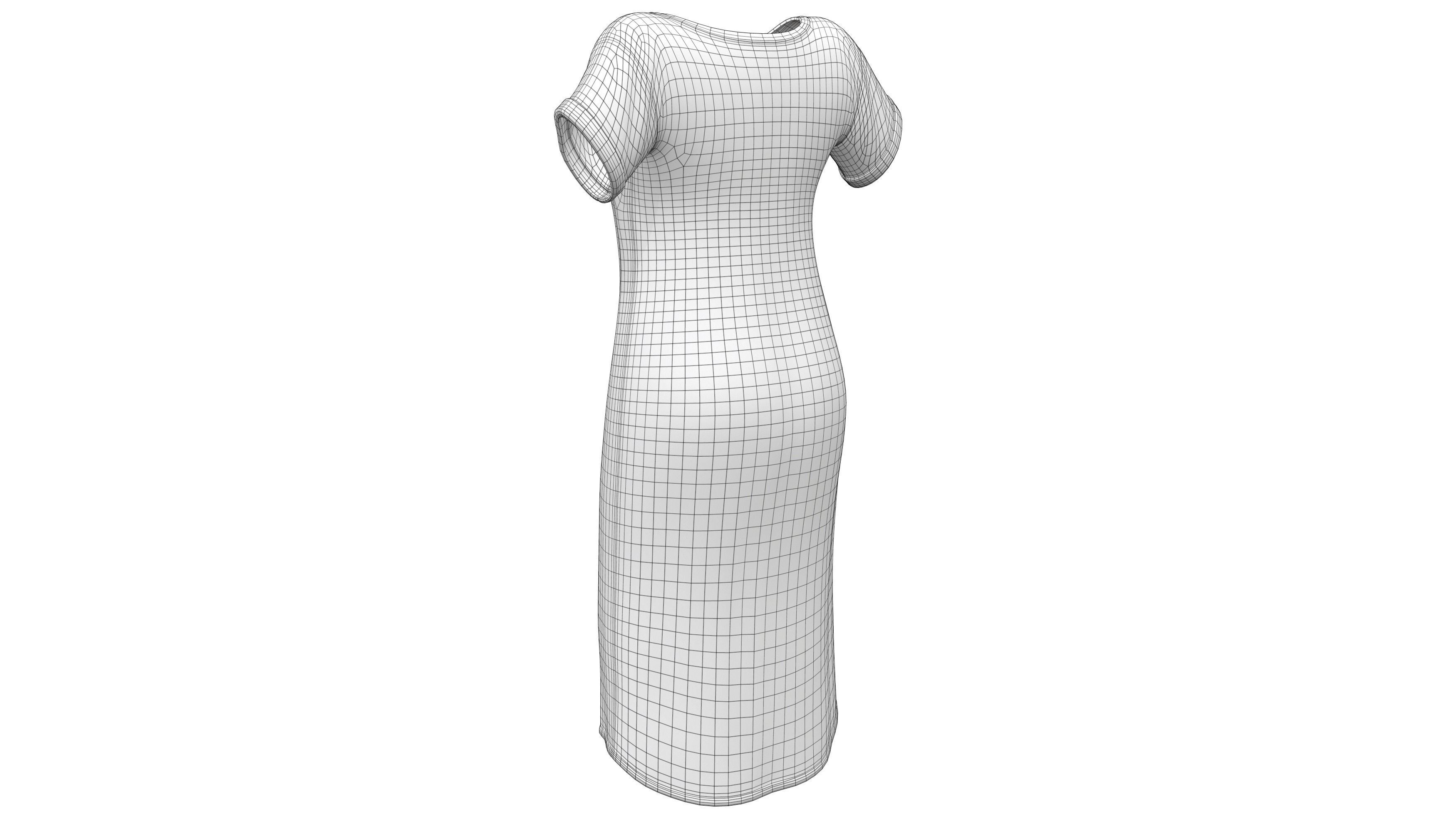 Female Long Tshirt Dress Low-poly 3D model_7