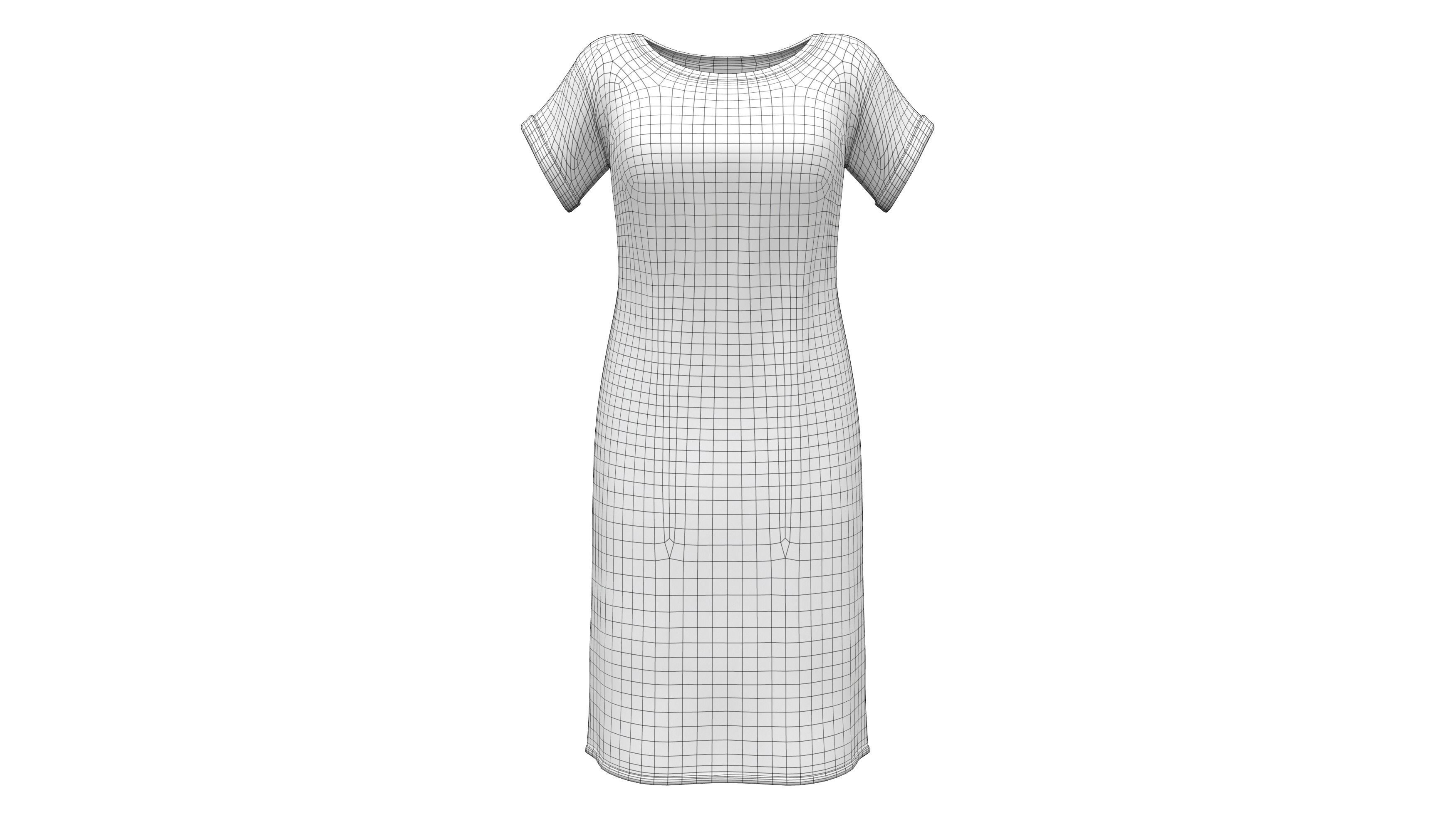 Female Long Tshirt Dress Low-poly 3D model_6