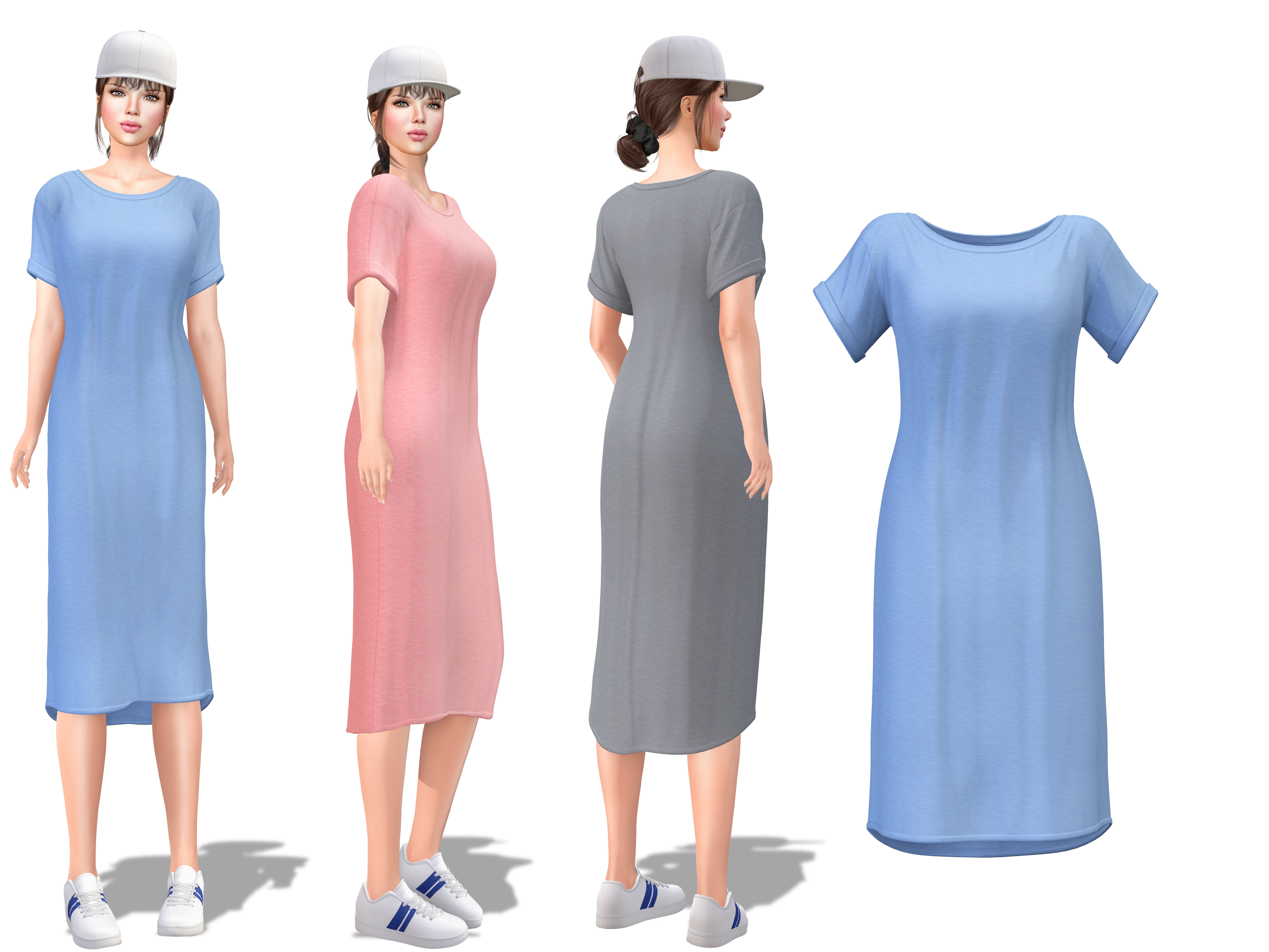 Female Long Tshirt Dress Low-poly 3D model_2