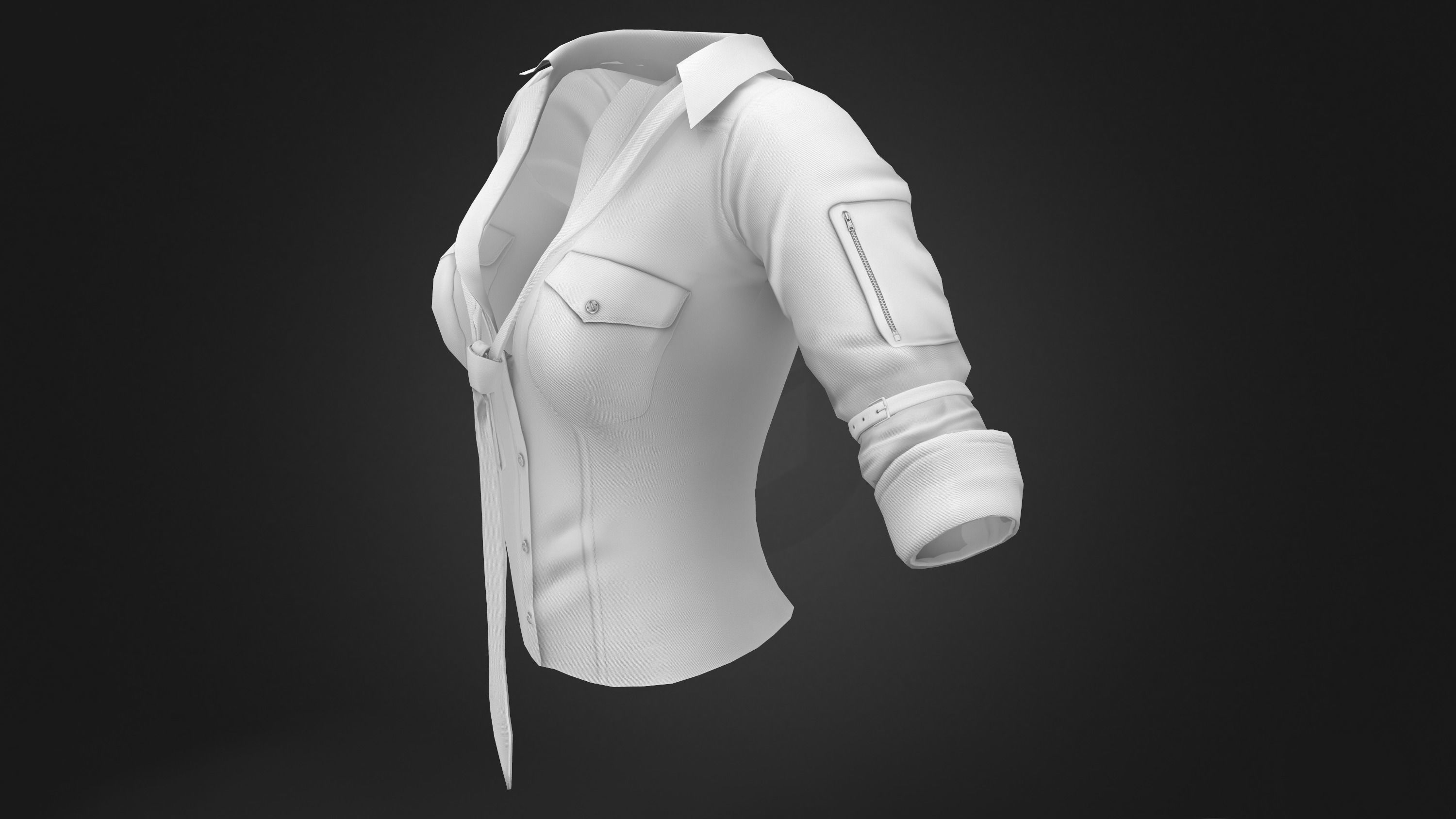 Stained Female Rolled Sleeves Shirt With Loose Tie Low-poly 3D model_8