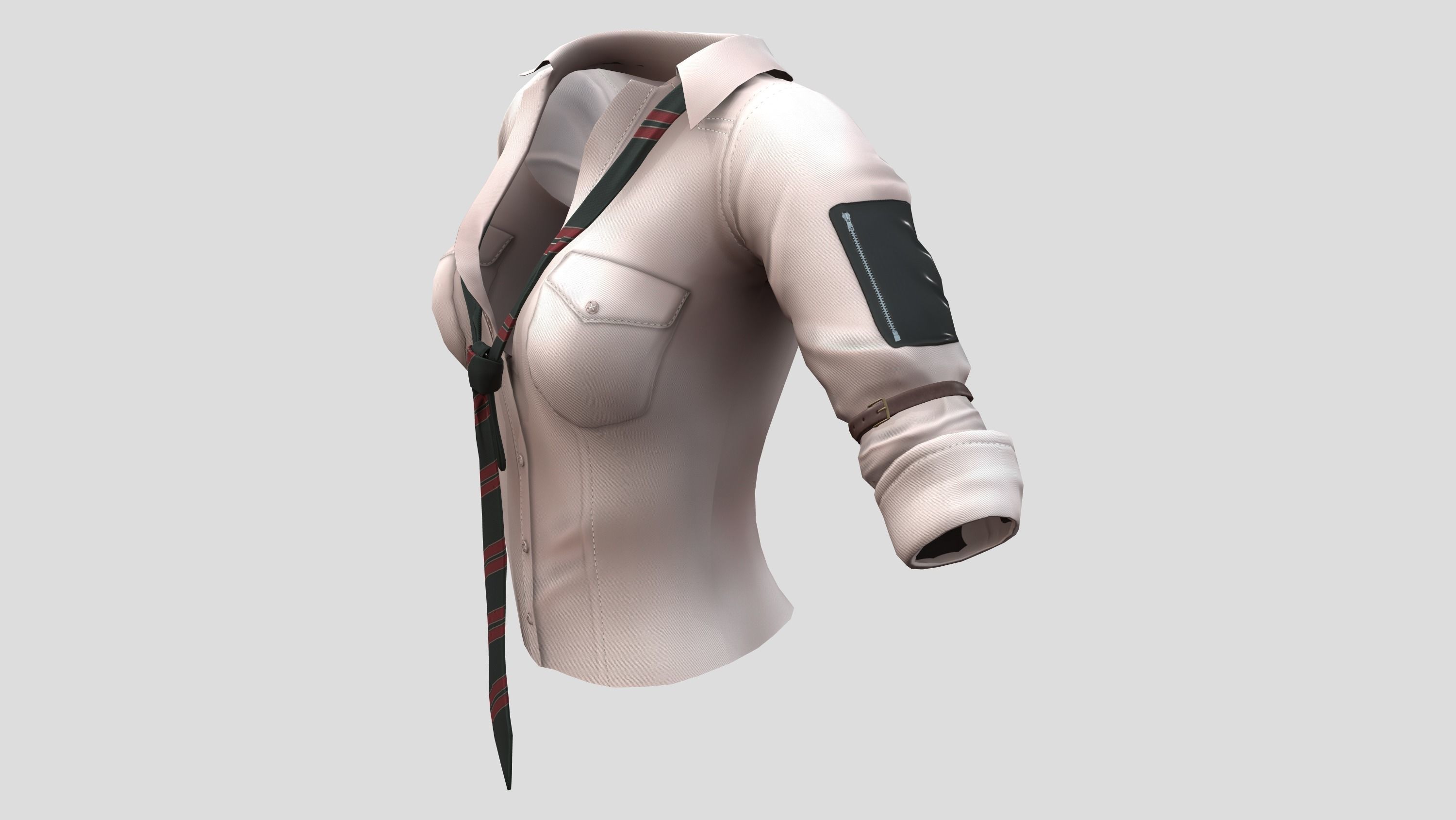 Stained Female Rolled Sleeves Shirt With Loose Tie Low-poly 3D model_2