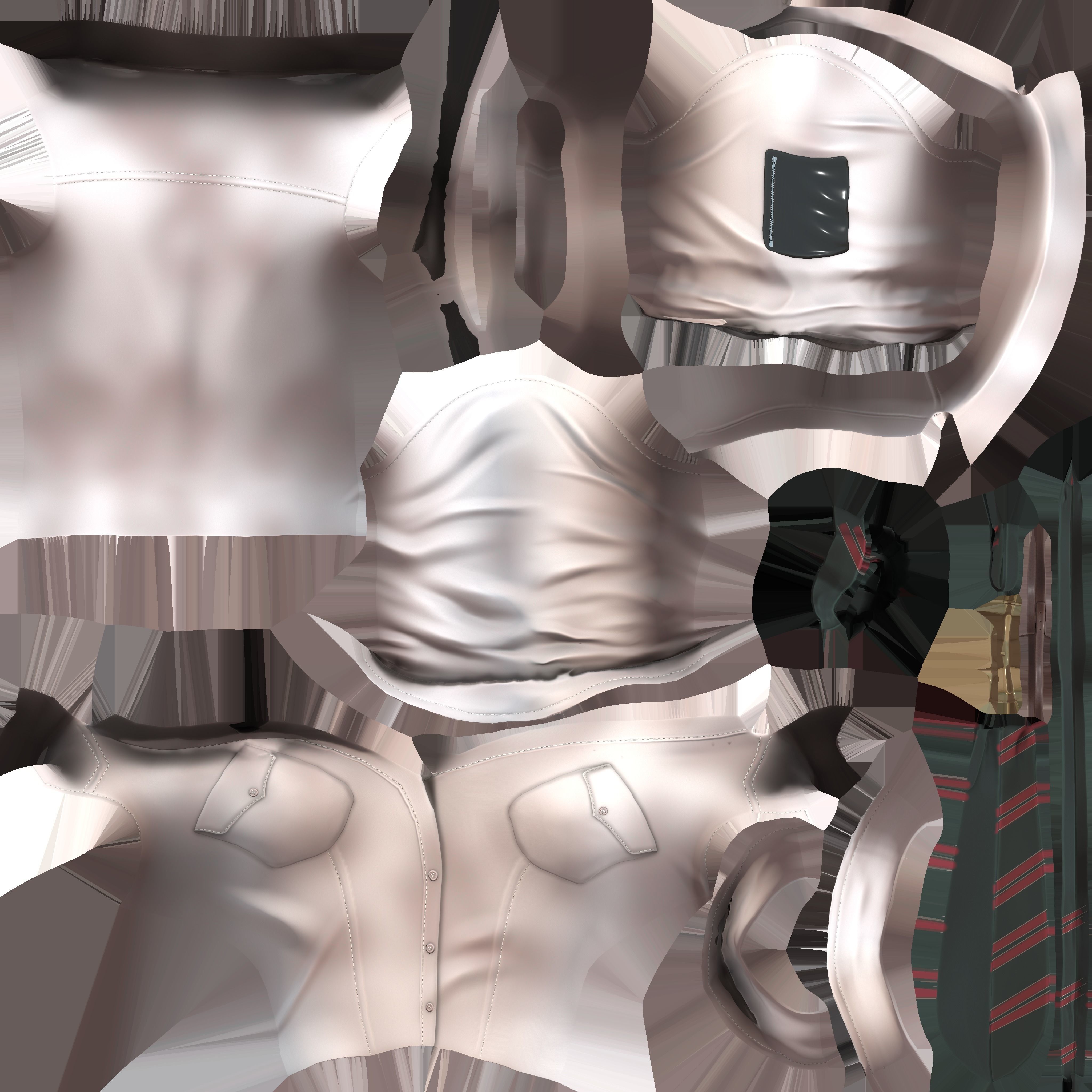 Stained Female Rolled Sleeves Shirt With Loose Tie Low-poly 3D model_9