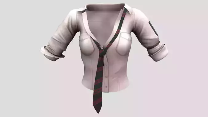 Stained Female Rolled Sleeves Shirt With Loose Tie Low-poly 3D model Stained Female Rolled Sleeves Shirt With Loose Tie Low-poly 3D model