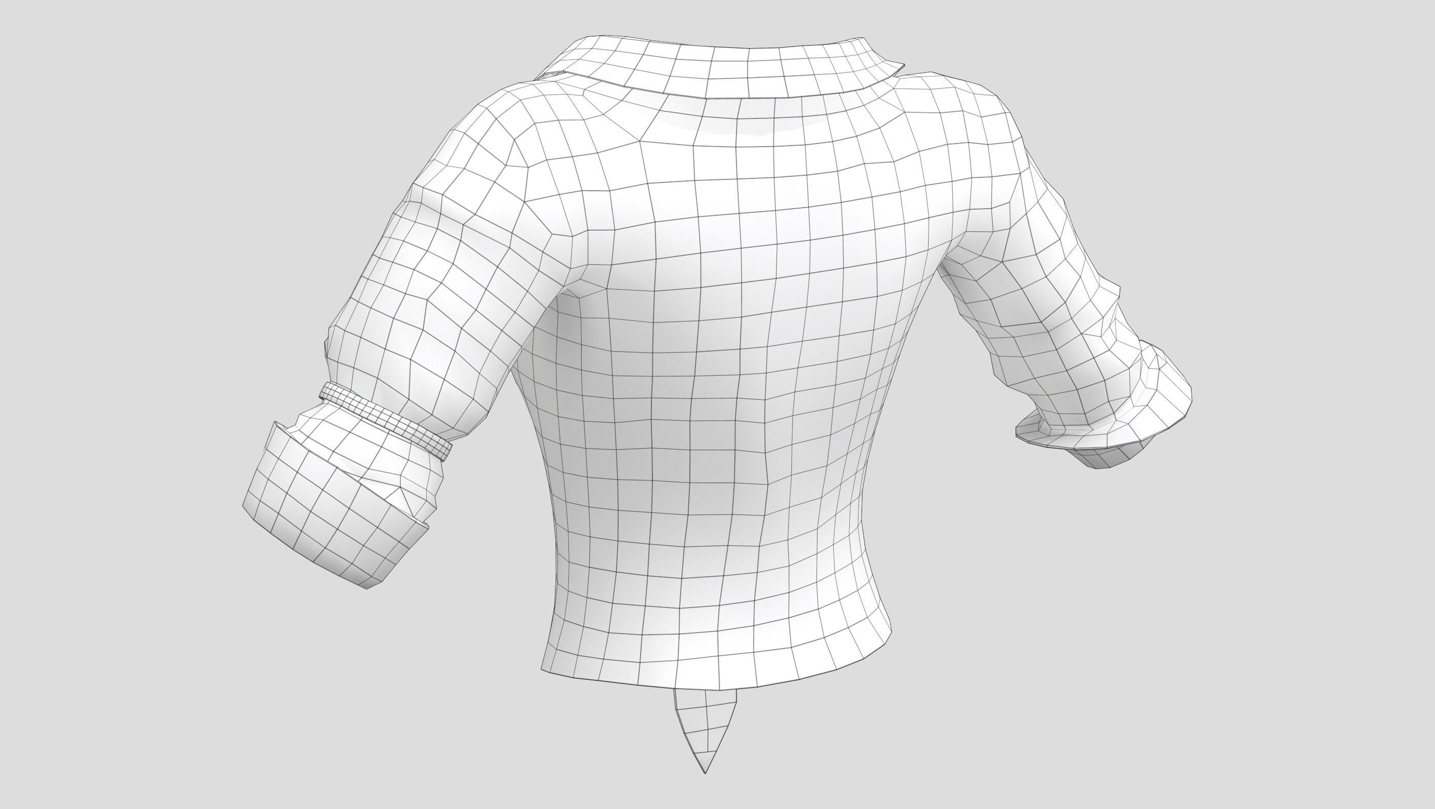 Stained Female Rolled Sleeves Shirt With Loose Tie Low-poly 3D model_7