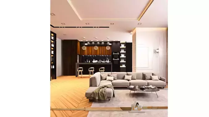 Living Room and Kitchen Scene for 3dsmax and Vray Renderer  3D m