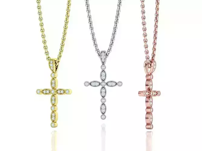 Vintage Cross Diamond Pendant 3dprint model 25mm height  3D print model