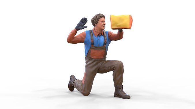 N7 Car Wash Worker with cleaning cloth 3D print model 4