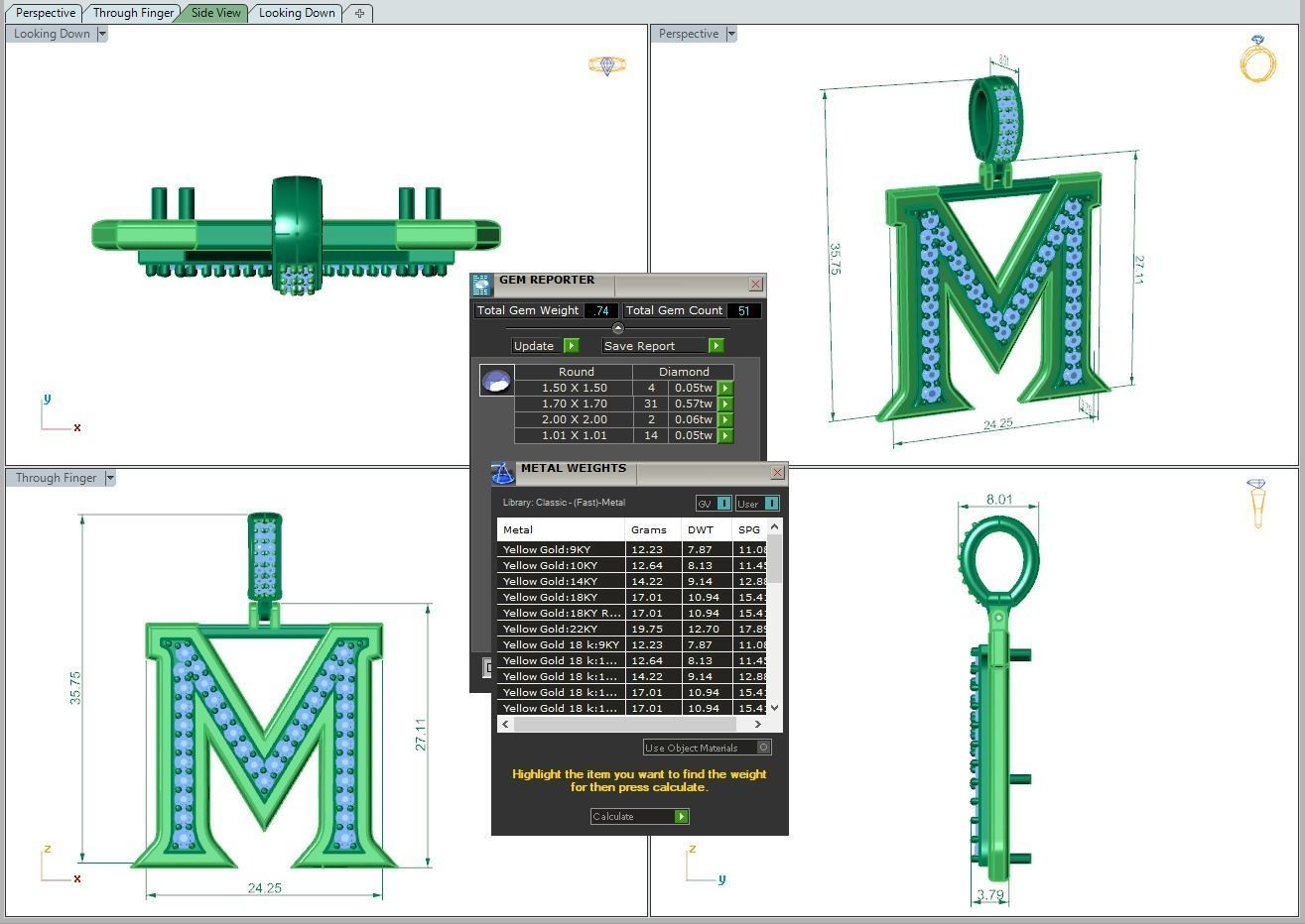 Alphabet Diamond pendant M 3D print model_2