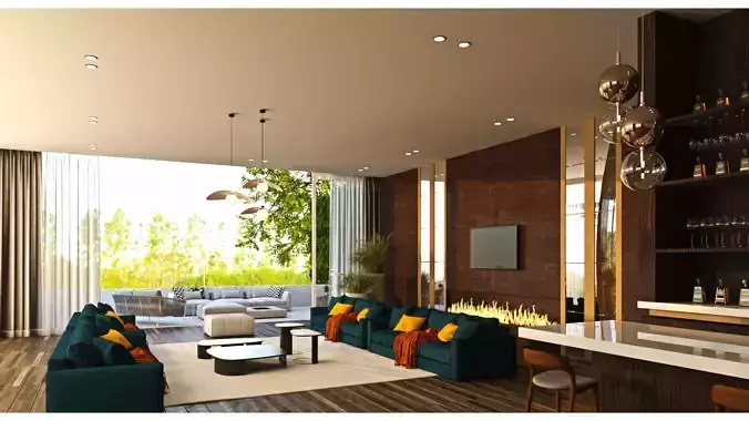 Living Room and Kitchen Scene for 3dsmax and Vray Renderer  3D 