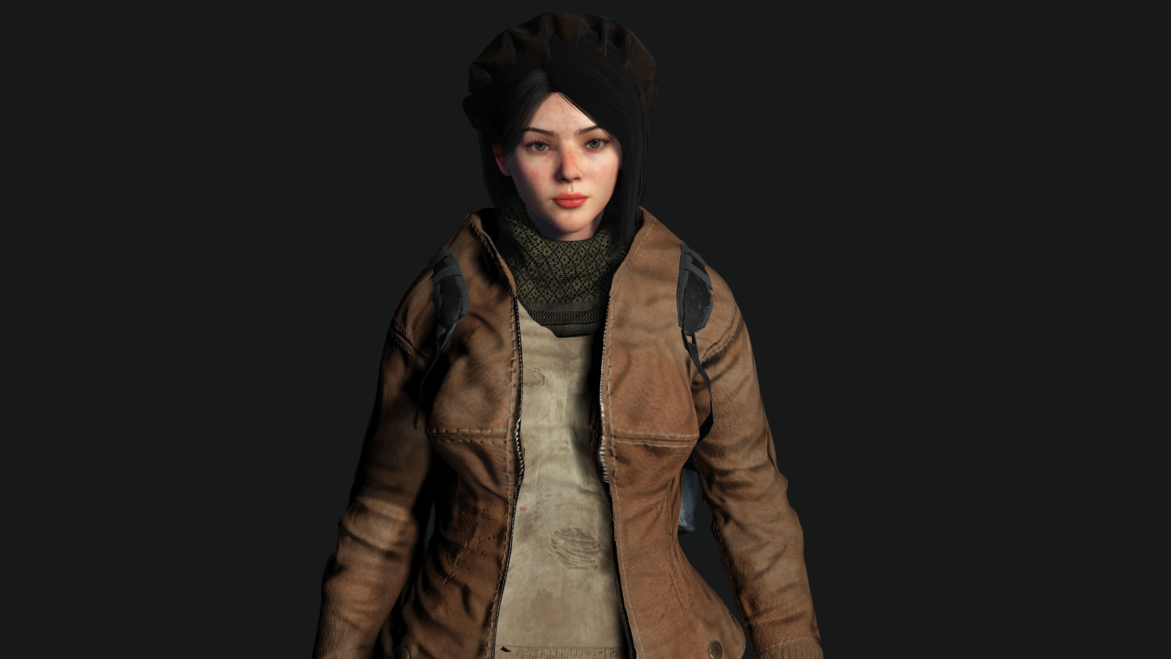 3D HYPER REALISTIC HUMAN RIG-KOREAN ASIAN GIRL - SURVIVAL OUTFIT Low-poly 3D model_5
