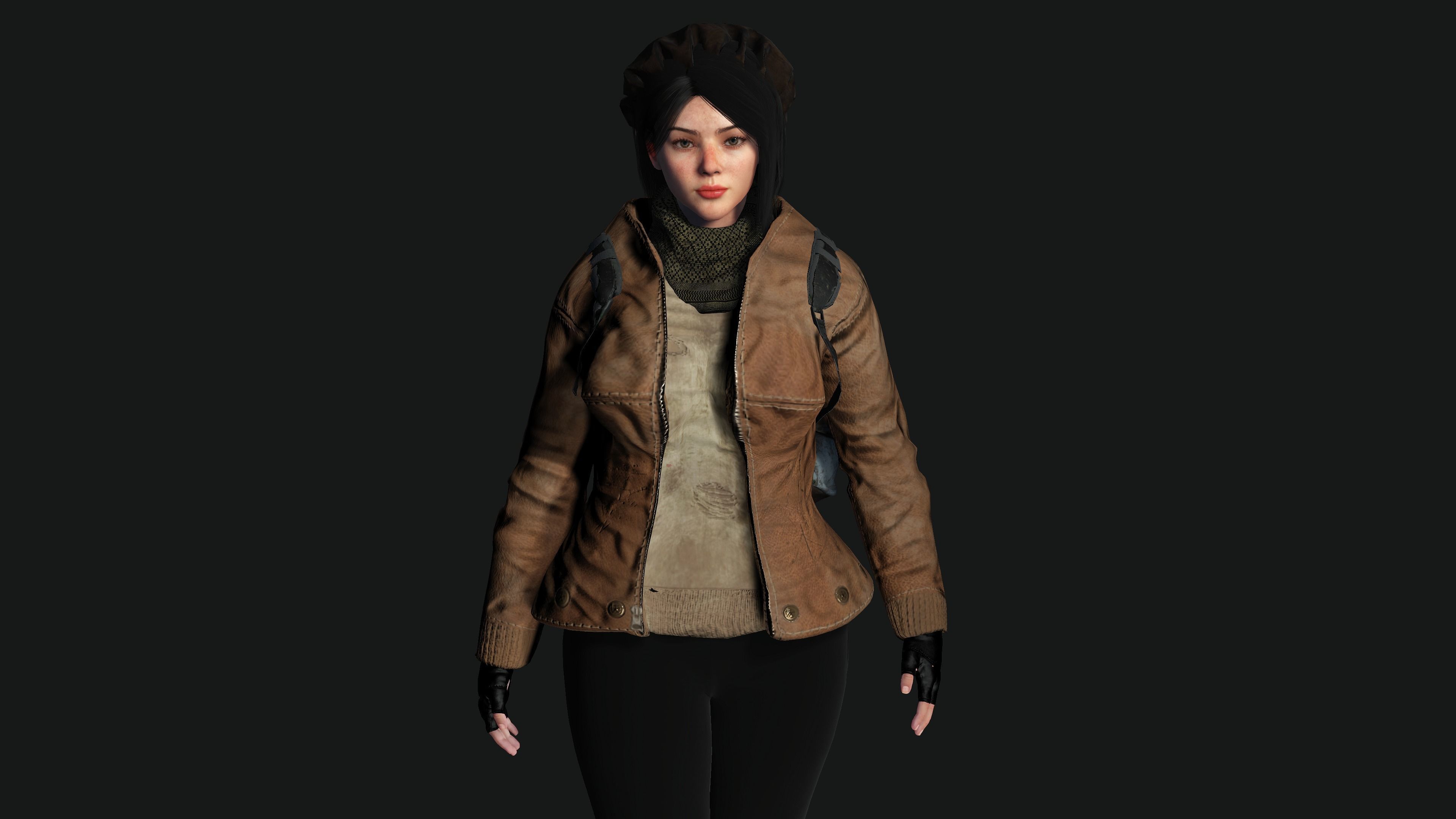 3D HYPER REALISTIC HUMAN RIG-KOREAN ASIAN GIRL - SURVIVAL OUTFIT Low-poly 3D model_3