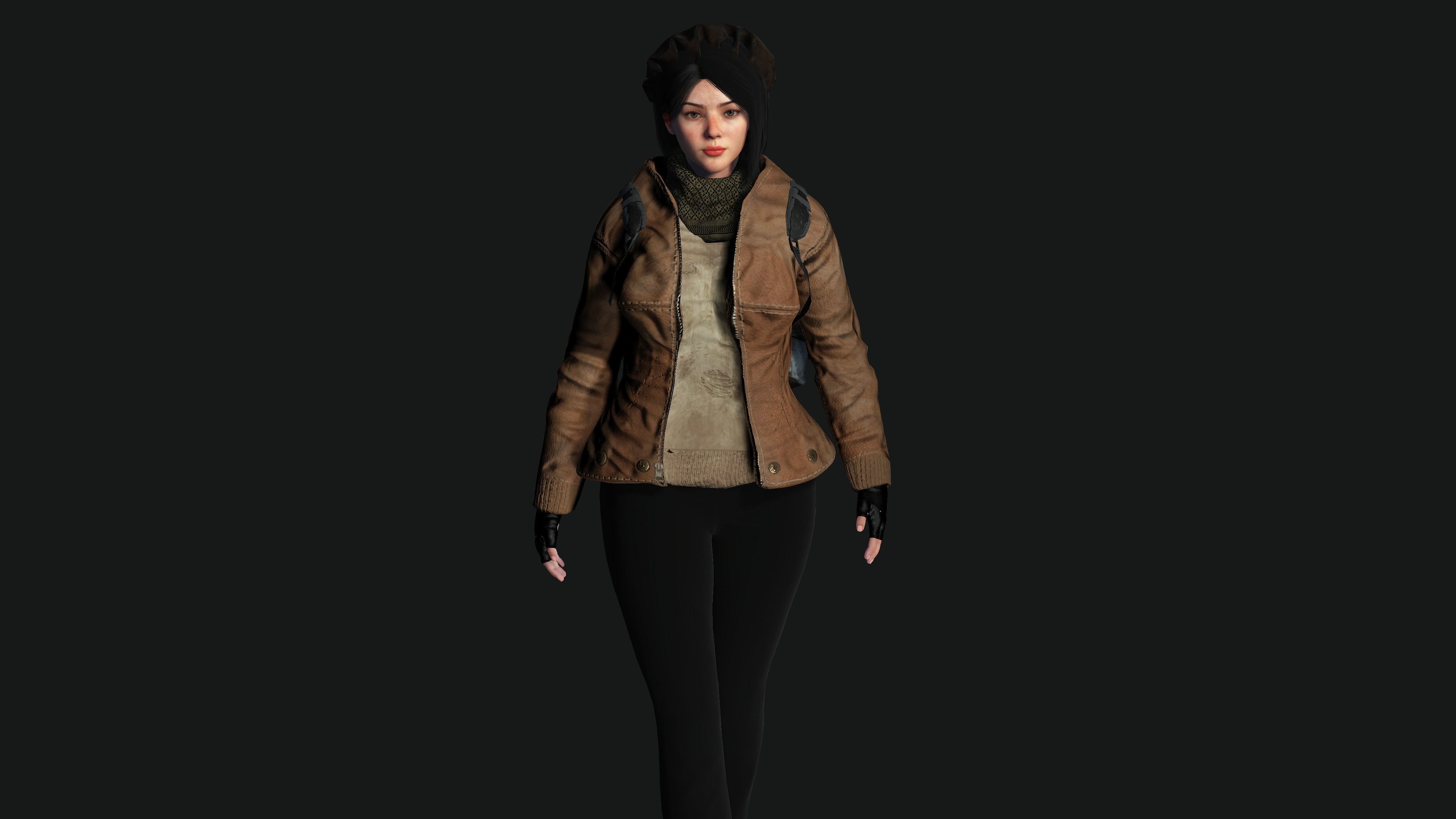 3D HYPER REALISTIC HUMAN RIG-KOREAN ASIAN GIRL - SURVIVAL OUTFIT Low-poly 3D model_2