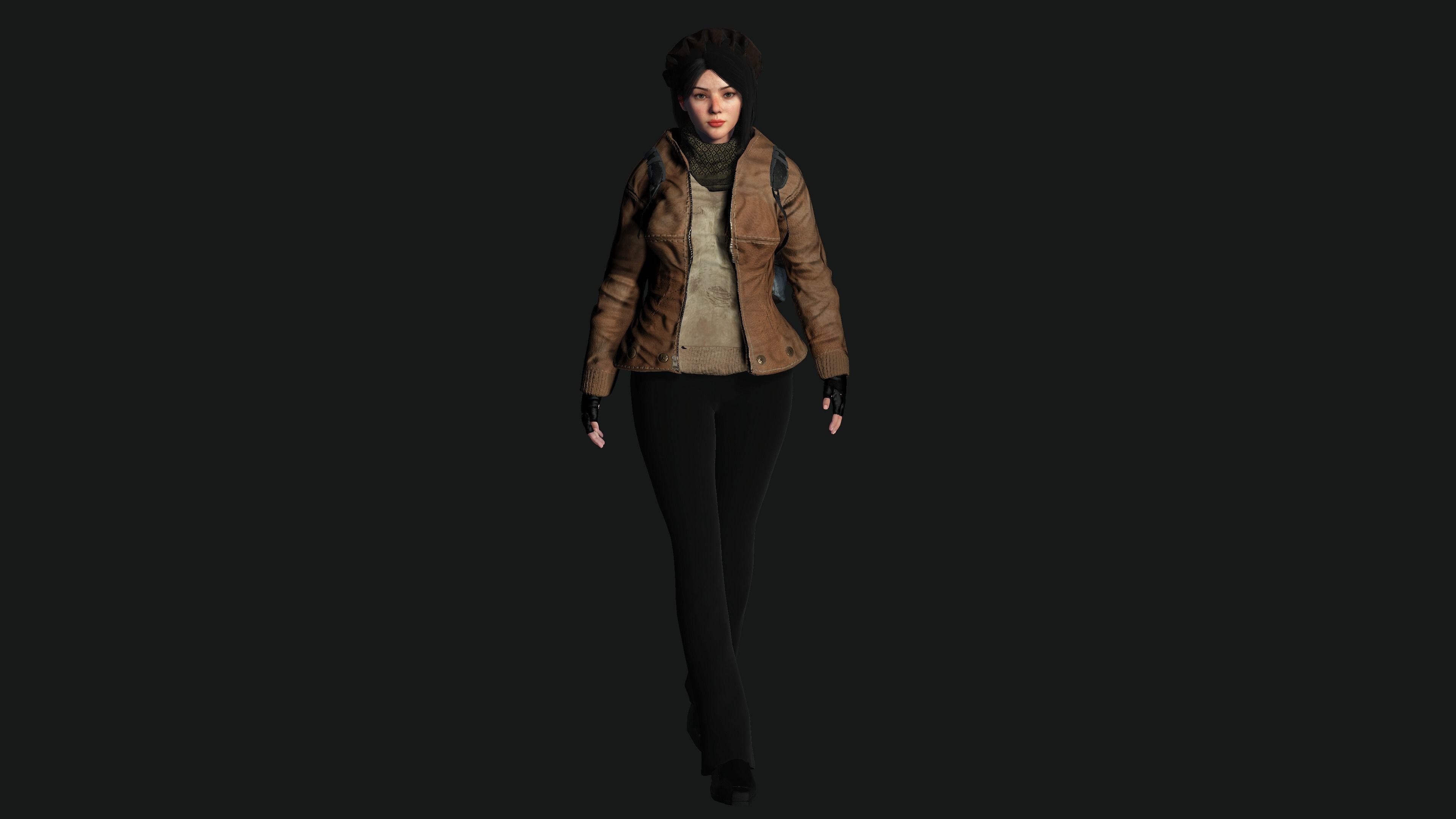 3D HYPER REALISTIC HUMAN RIG-KOREAN ASIAN GIRL - SURVIVAL OUTFIT Low-poly 3D model_1