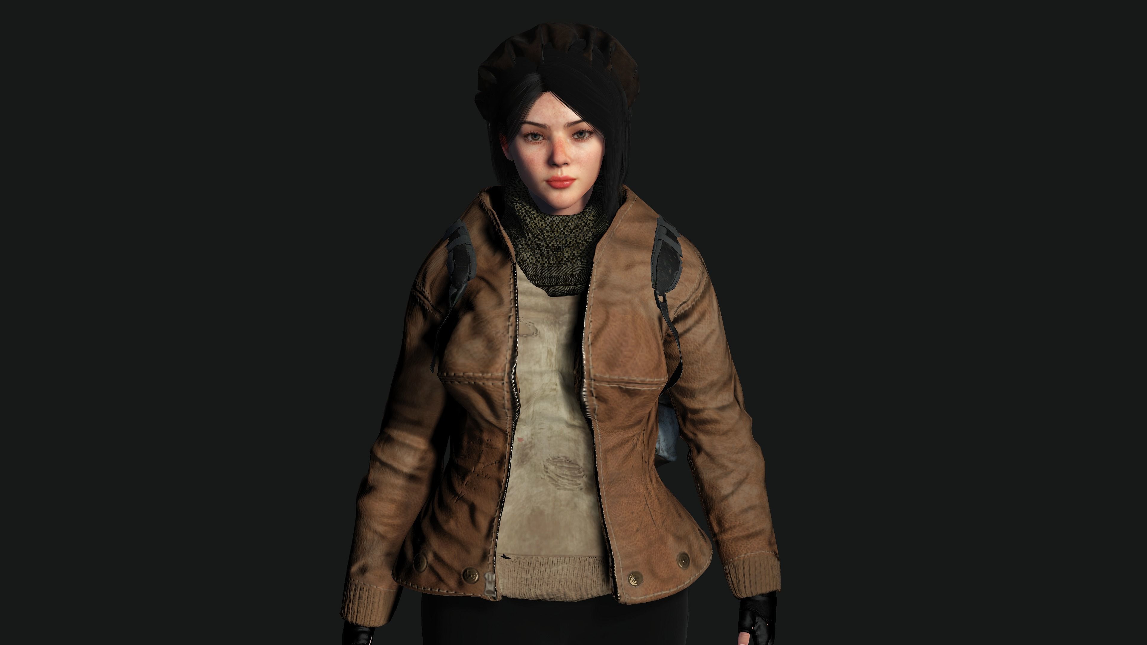 3D HYPER REALISTIC HUMAN RIG-KOREAN ASIAN GIRL - SURVIVAL OUTFIT Low-poly 3D model_4
