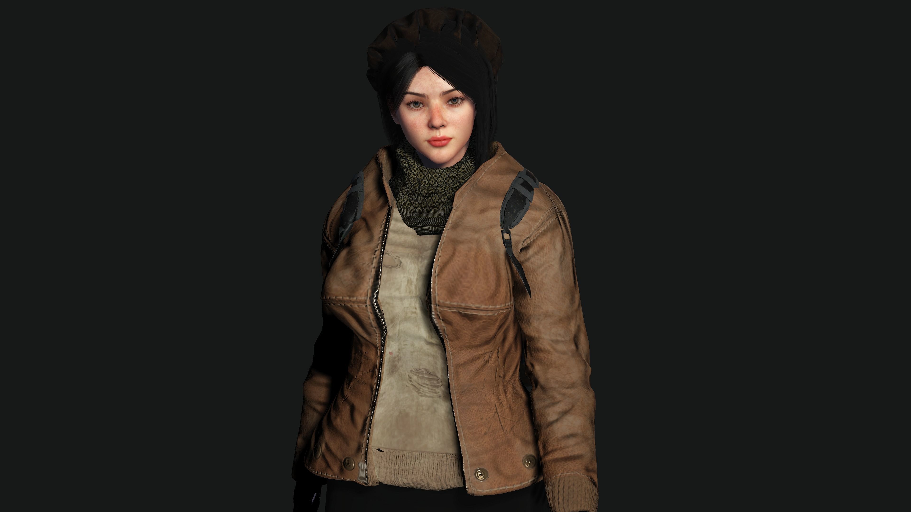 3D HYPER REALISTIC HUMAN RIG-KOREAN ASIAN GIRL - SURVIVAL OUTFIT Low-poly 3D model_8