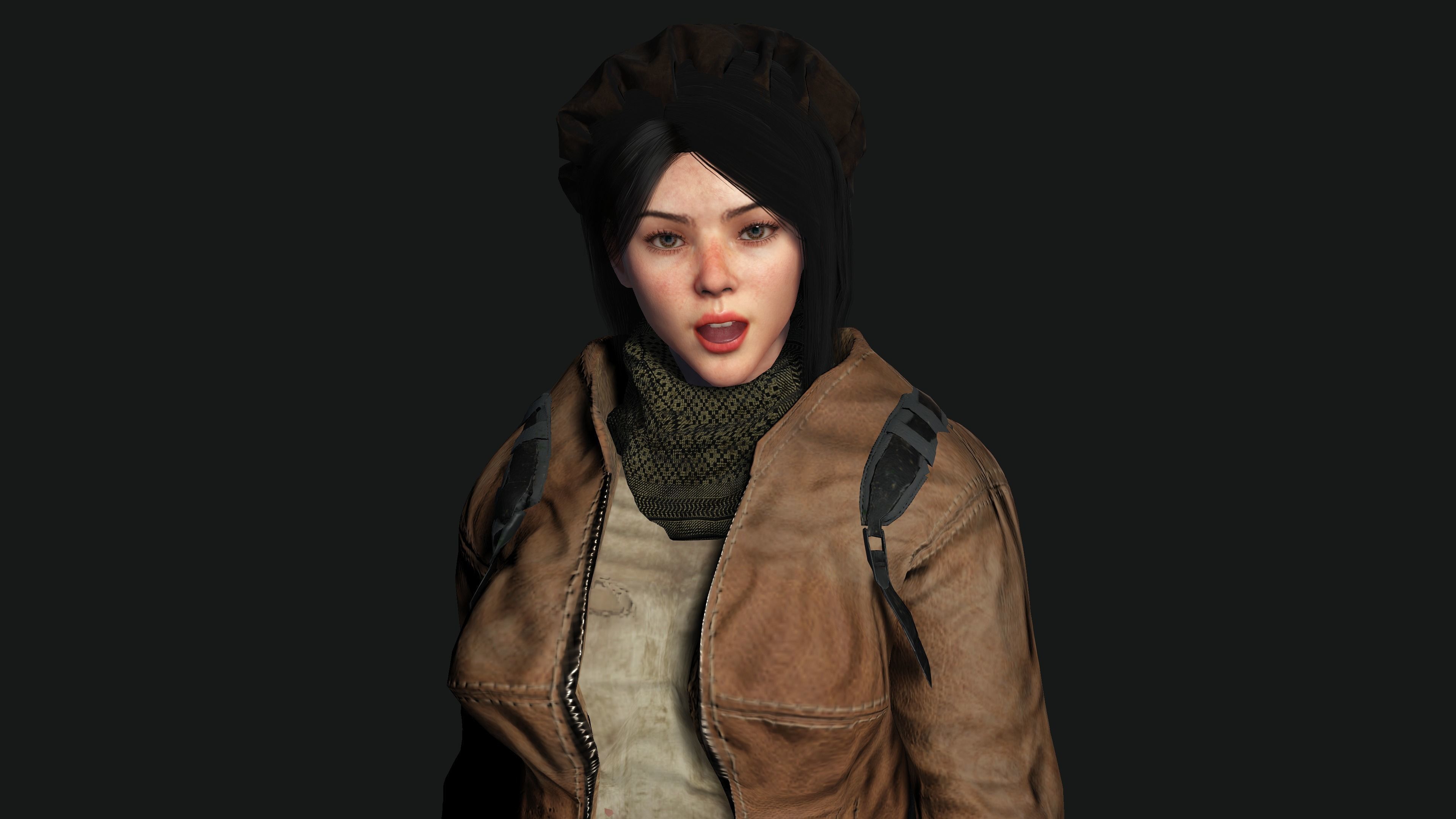 3D HYPER REALISTIC HUMAN RIG-KOREAN ASIAN GIRL - SURVIVAL OUTFIT Low-poly 3D model_20