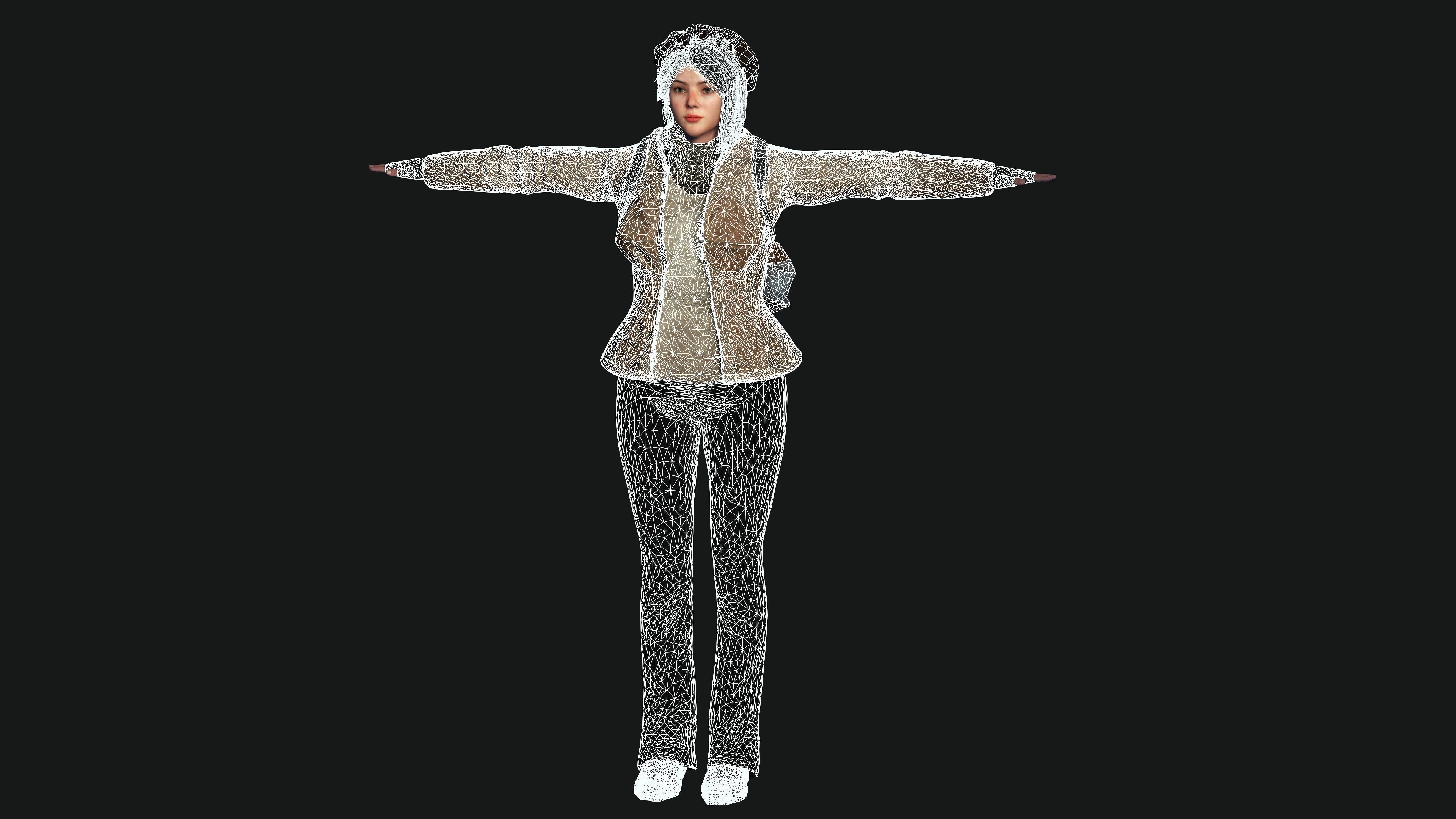 3D HYPER REALISTIC HUMAN RIG-KOREAN ASIAN GIRL - SURVIVAL OUTFIT Low-poly 3D model_22