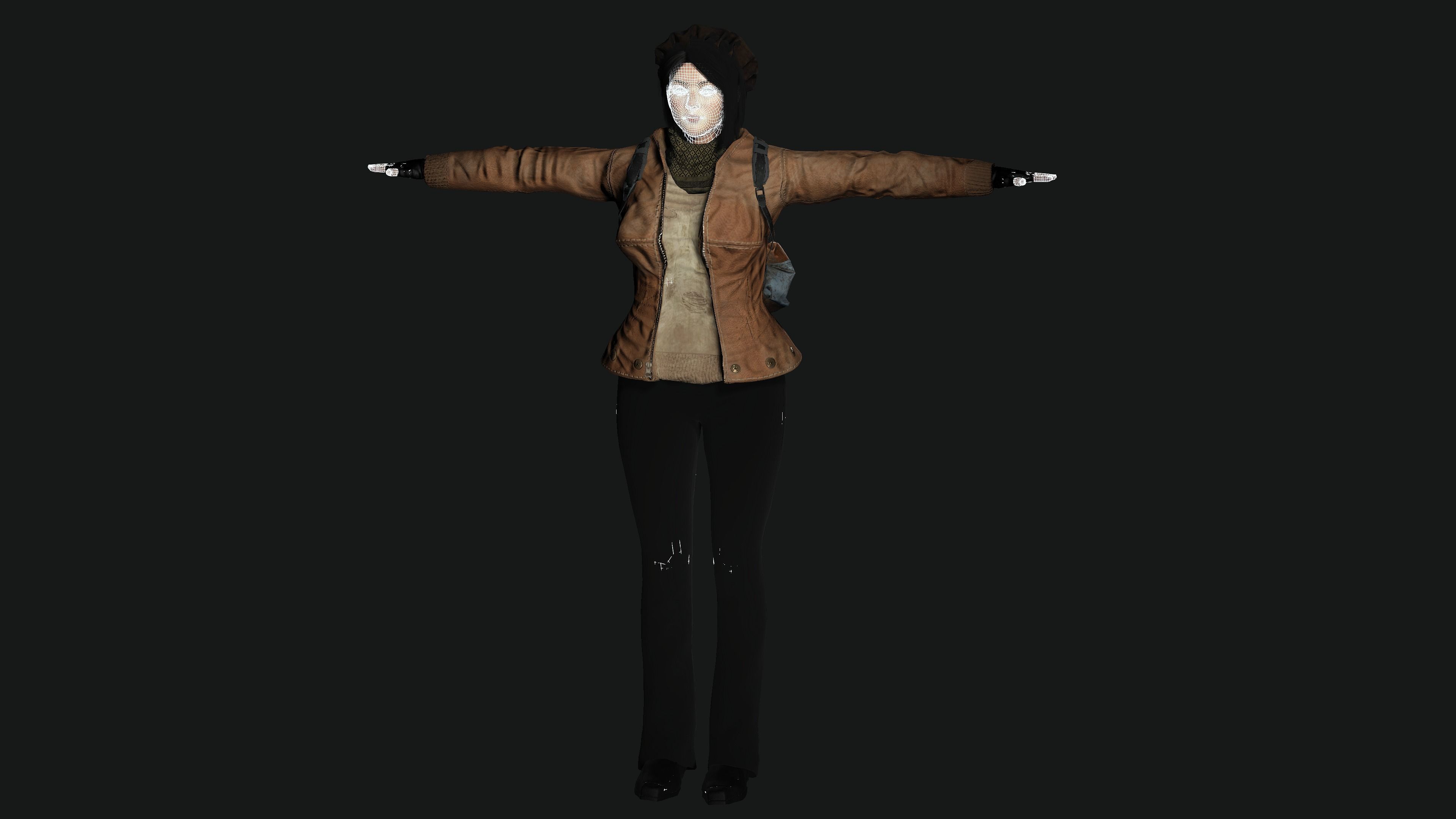 3D HYPER REALISTIC HUMAN RIG-KOREAN ASIAN GIRL - SURVIVAL OUTFIT Low-poly 3D model_23