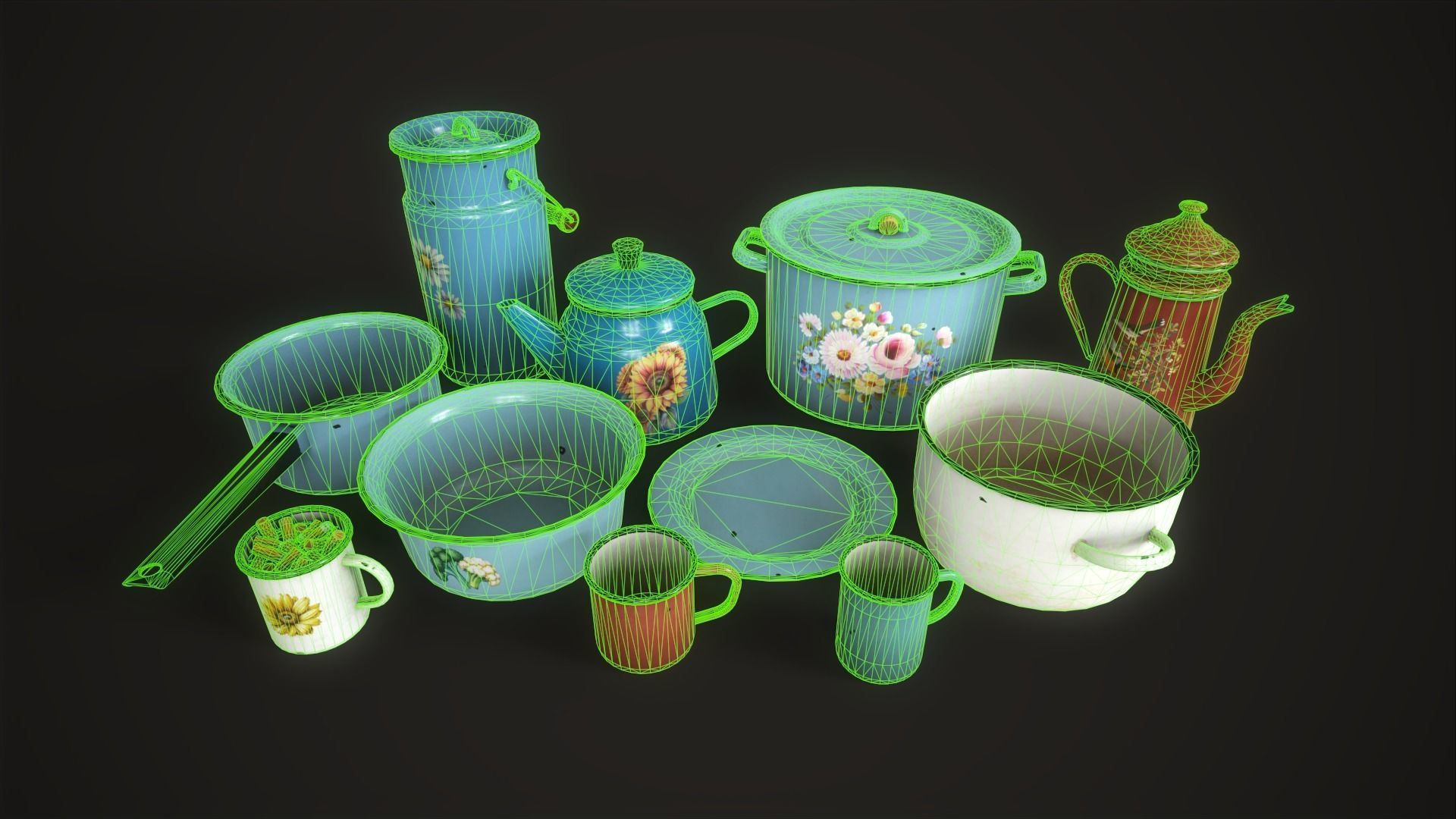 Enamel tableware set  Low-poly 3D model_6