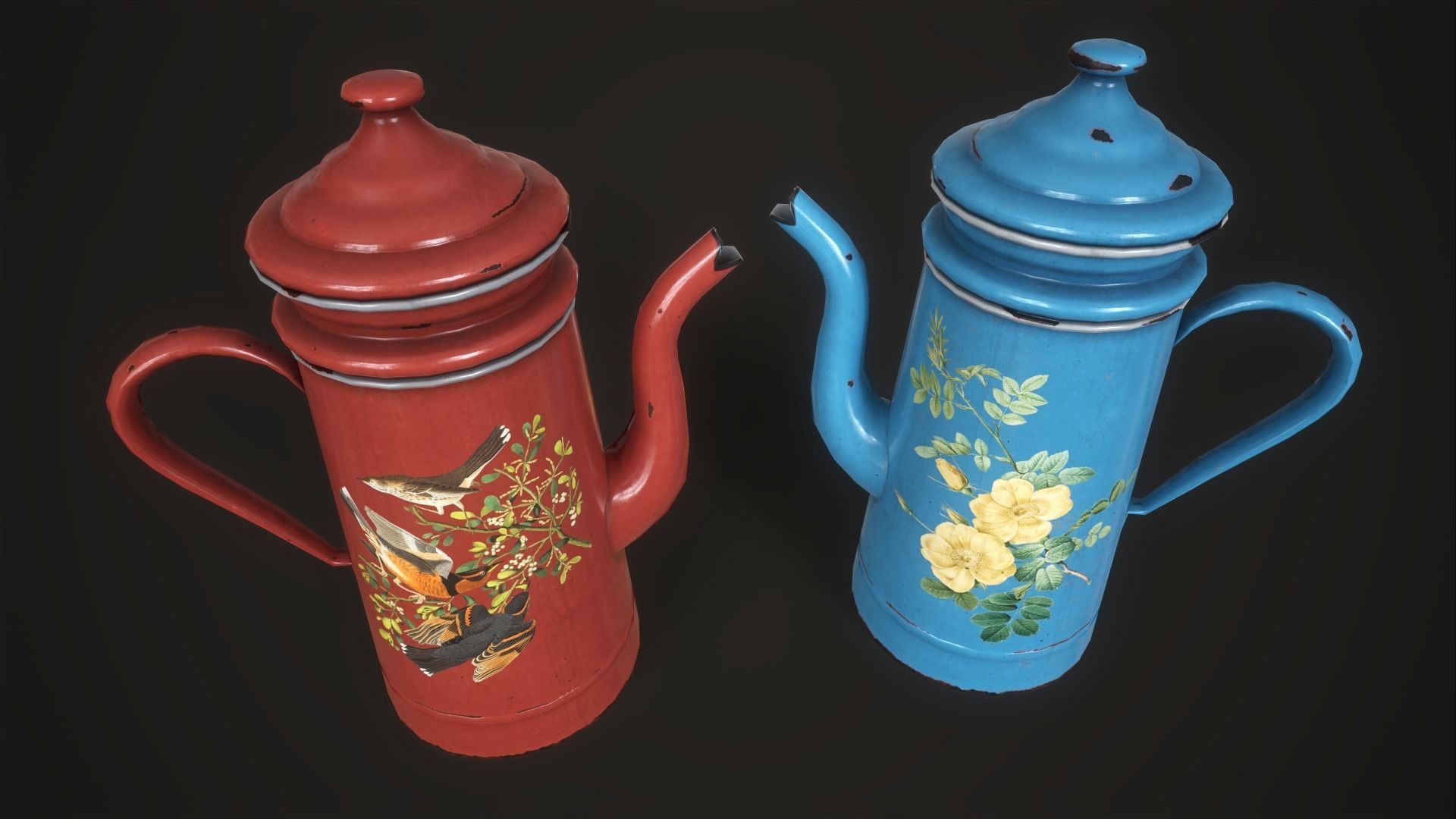 Enamel tableware set  Low-poly 3D model_19
