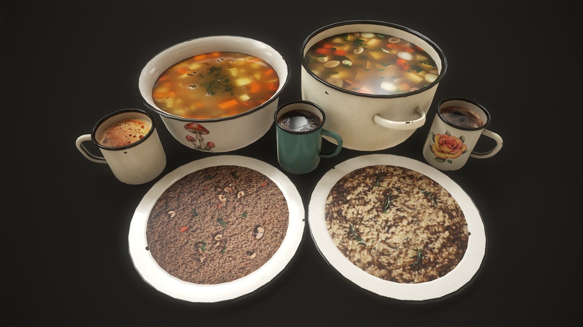 Enamel tableware set  Low-poly 3D model_13