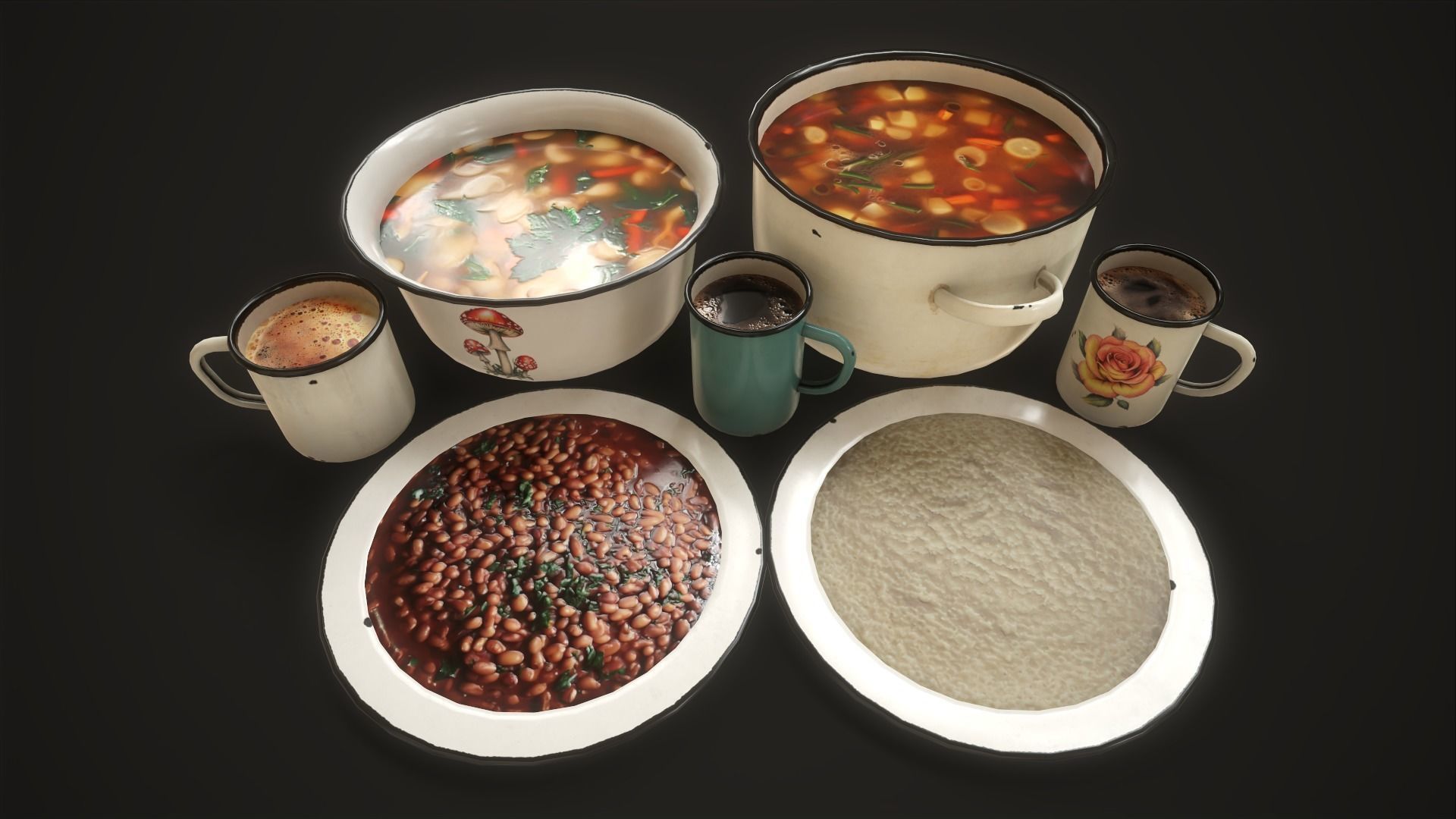 Enamel tableware set  Low-poly 3D model_12