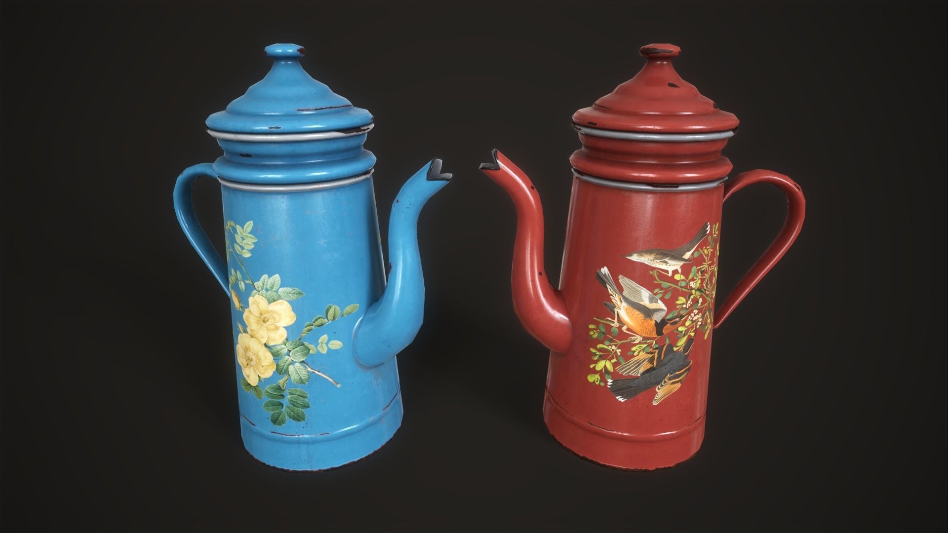 Enamel tableware set  Low-poly 3D model_18