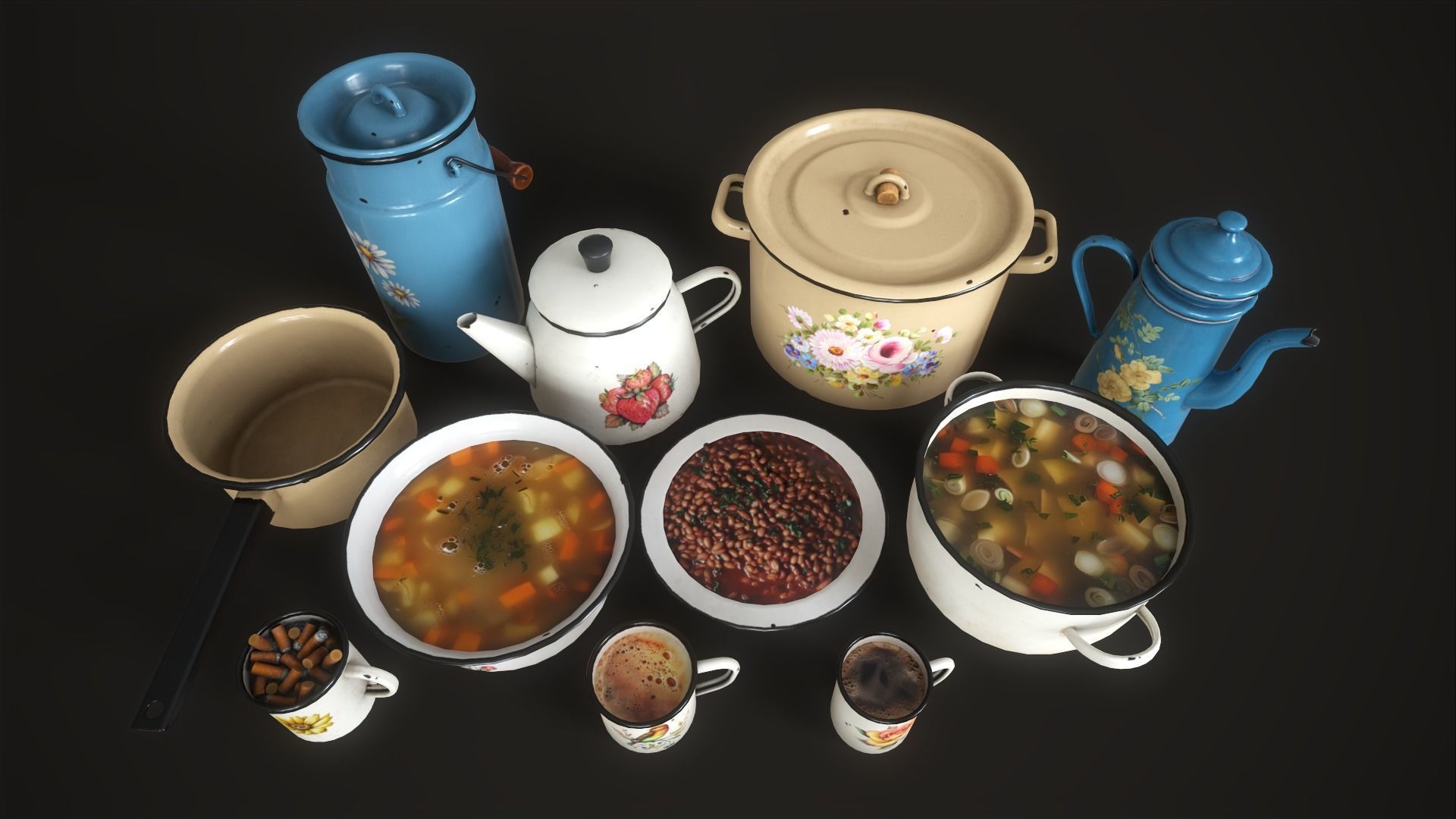 Enamel tableware set  Low-poly 3D model_10
