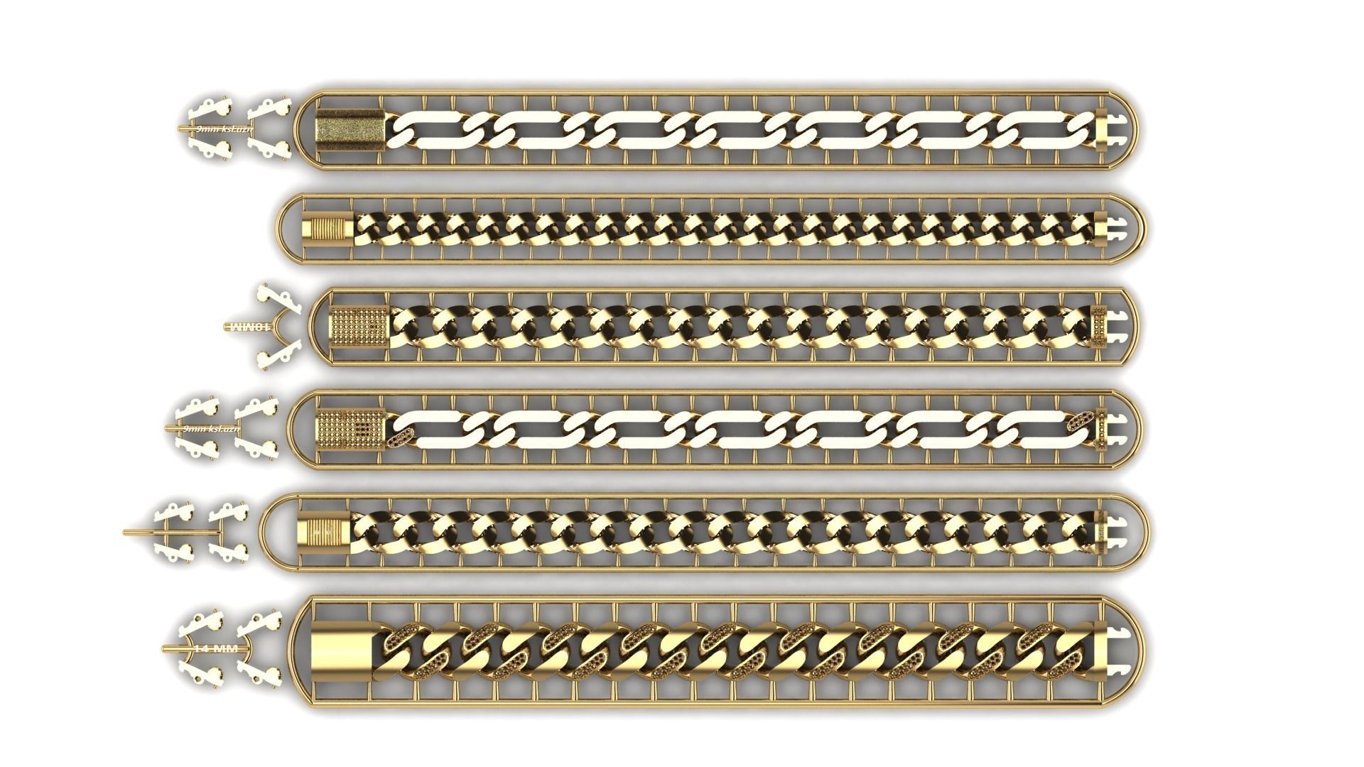 Cubans Collection 24 Fusion Link Chain Bracelets and Necklaces 3D print model_5