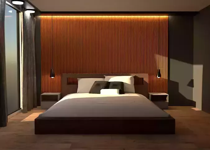 3D Model of Bedroom in Dark Gold Design 3D model