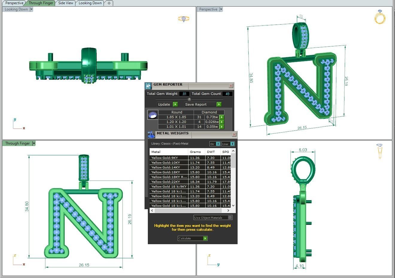 Alphabet Diamond pendant N 3D print model_3