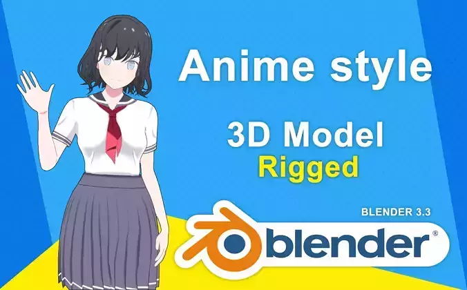 Anime girl - Student - 2 Low-poly 3D model