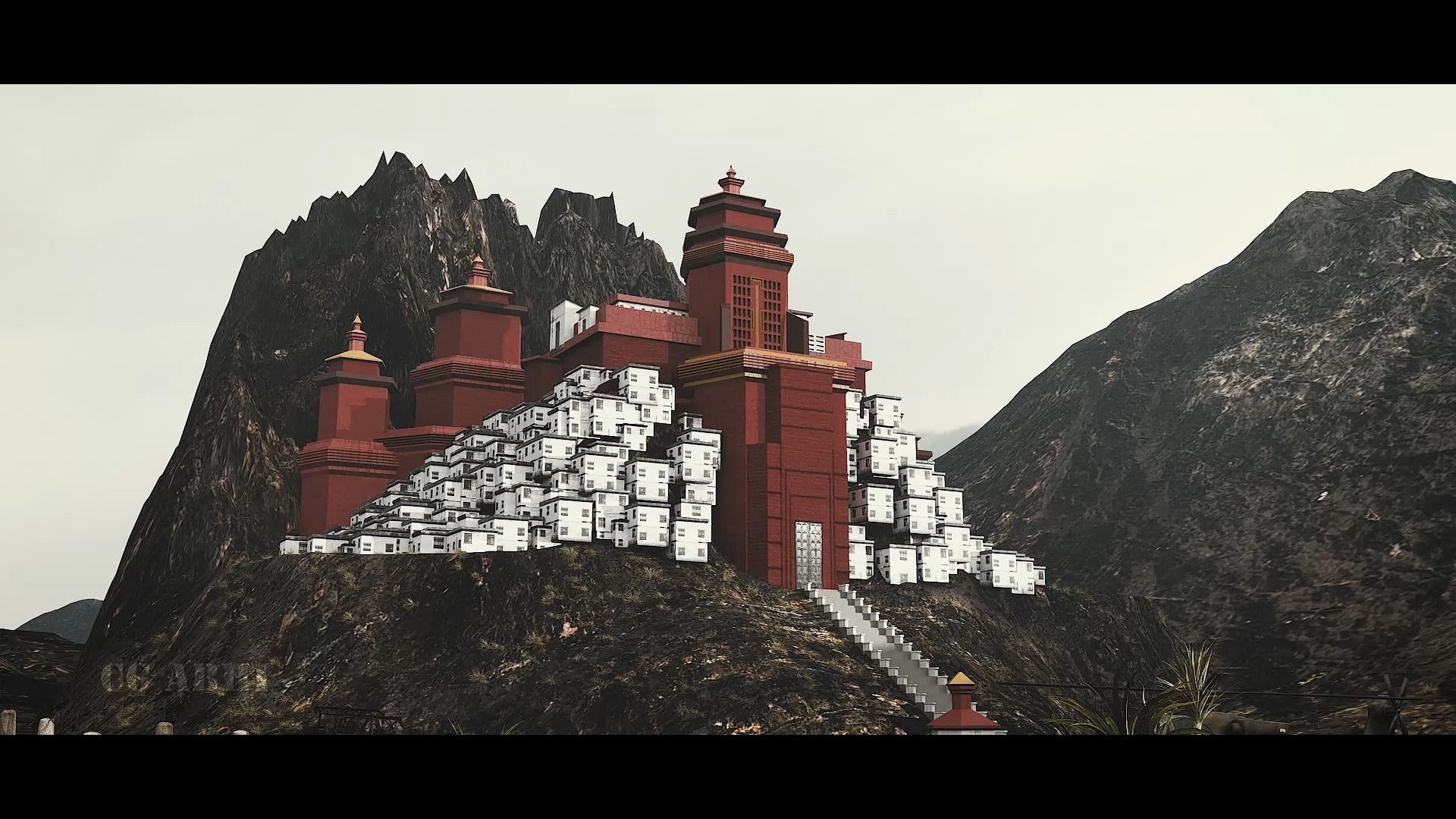 KGF Castle with Complete intro pack with Helicopter entry 3D model_5