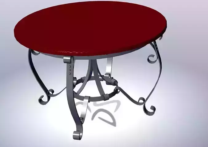 Medieval round table with forged metal and oak