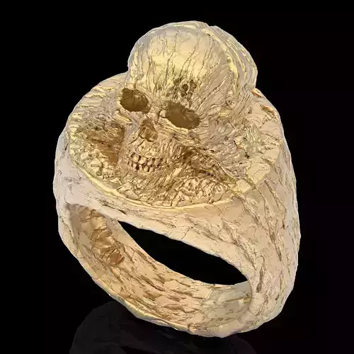Rock skull ring gold jewelry printable 3D model